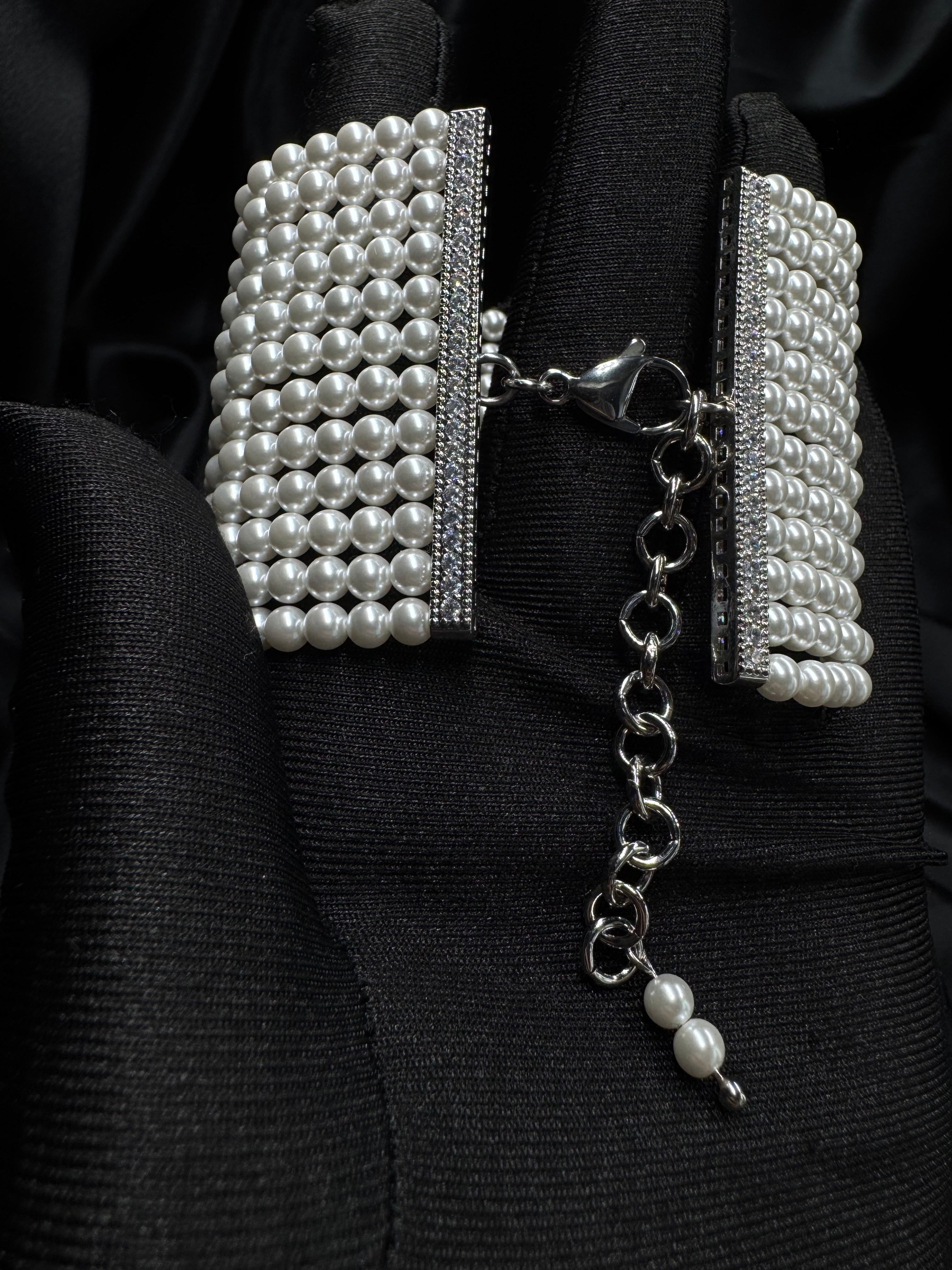 Pearl Cuff Bracelet – Wide Multirow Design for Wedding