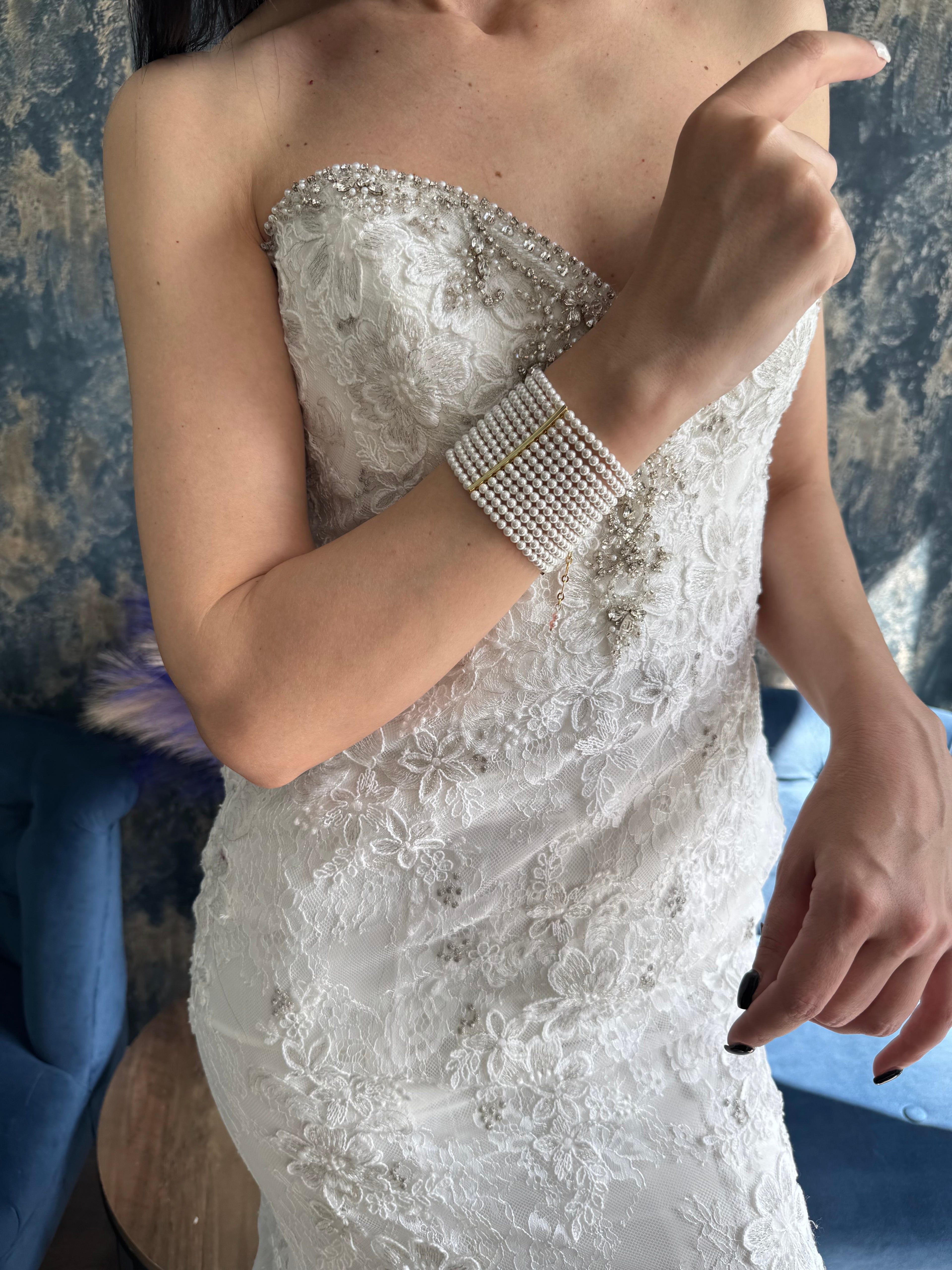 Pearl Cuff Bracelet – Wide Multirow Design for Wedding