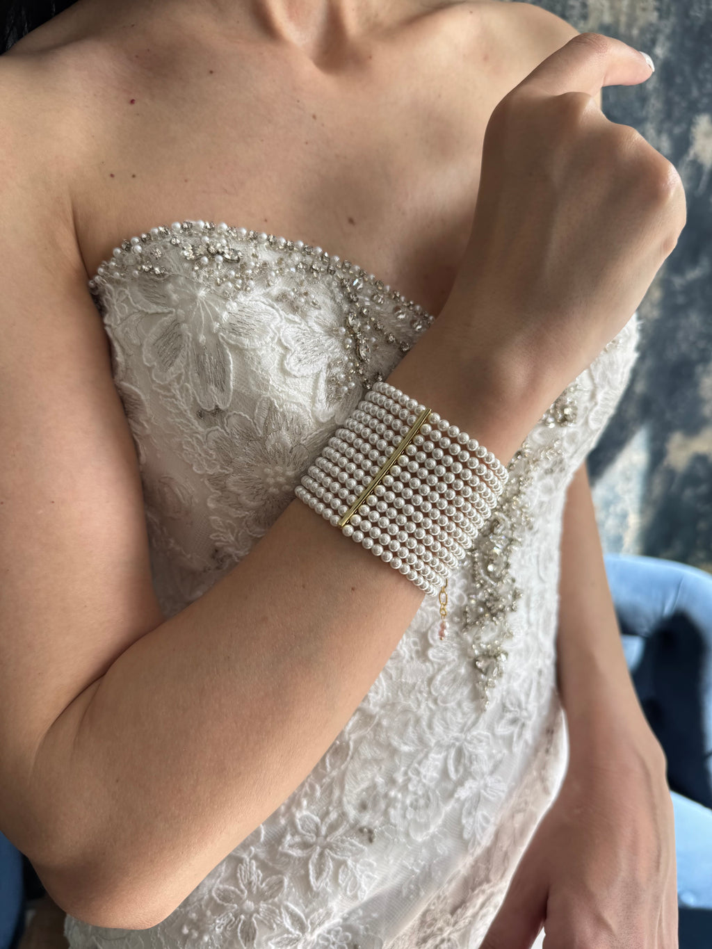 Pearl Cuff Bracelet – Wide Multirow Design for Wedding