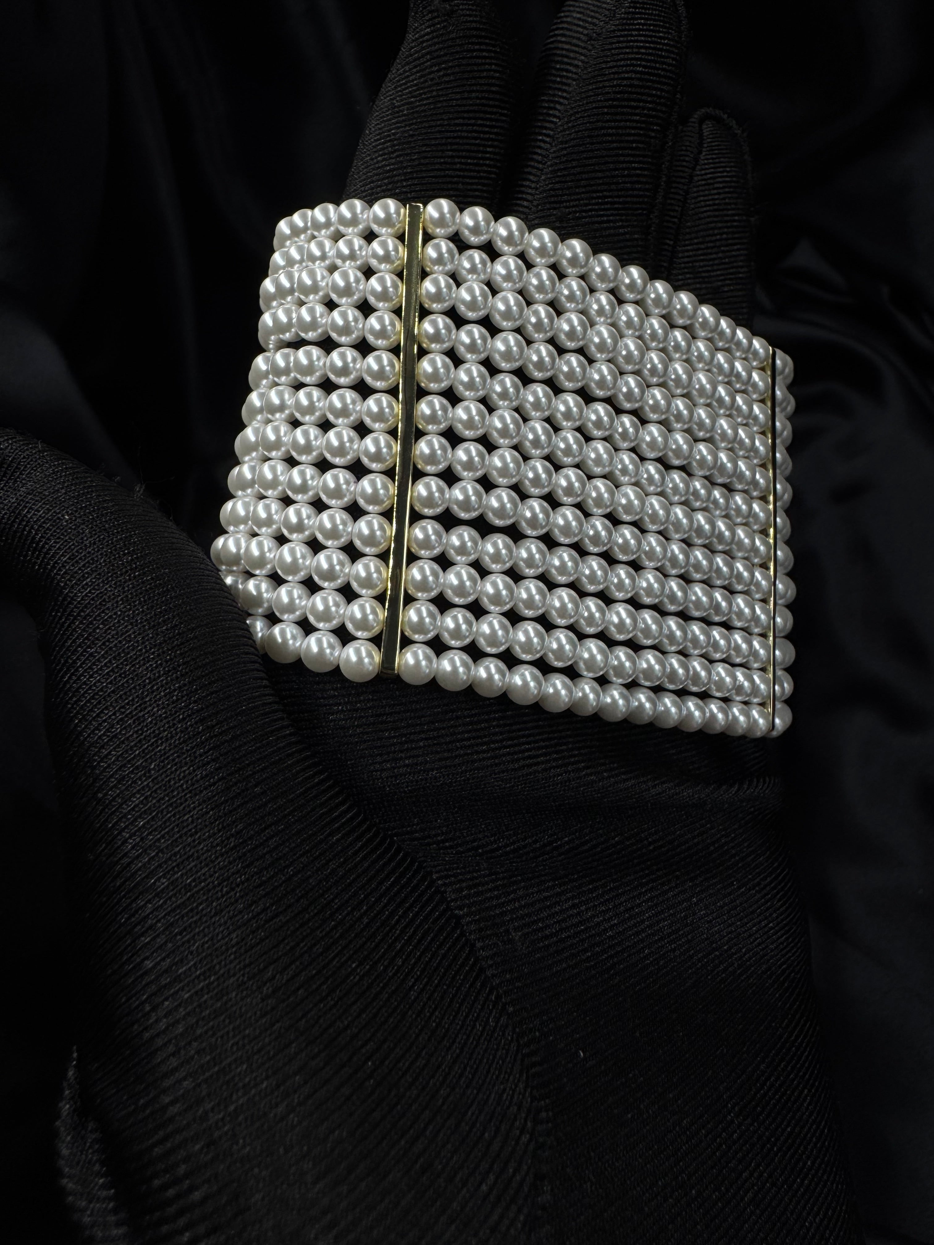Pearl Cuff Bracelet – Wide Multirow Design for Wedding