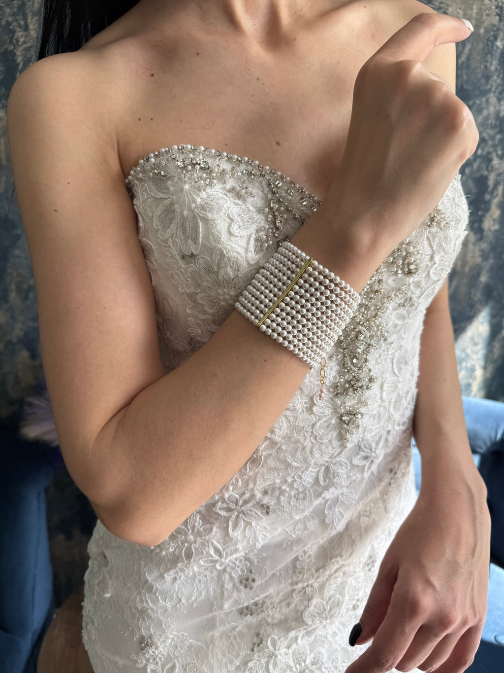 Pearl Cuff Bracelet – Wide Multirow Design for Wedding