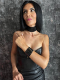 Multi-Strand Black Bead Gothic Cuff Bracelet