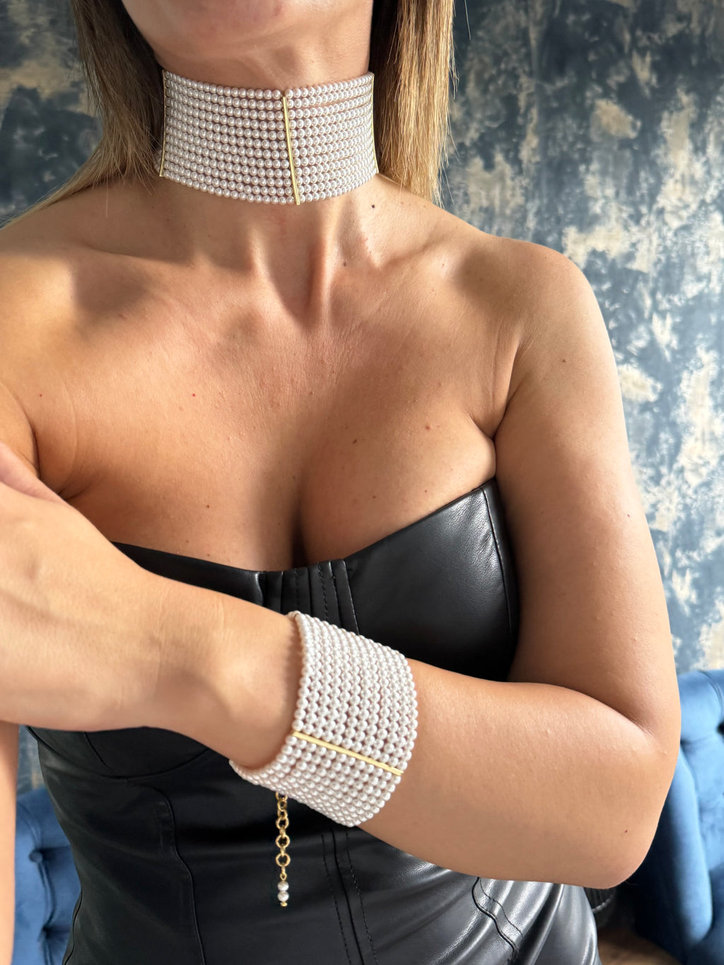 Pearl Cuff Bracelet – Wide Multirow Design for Wedding