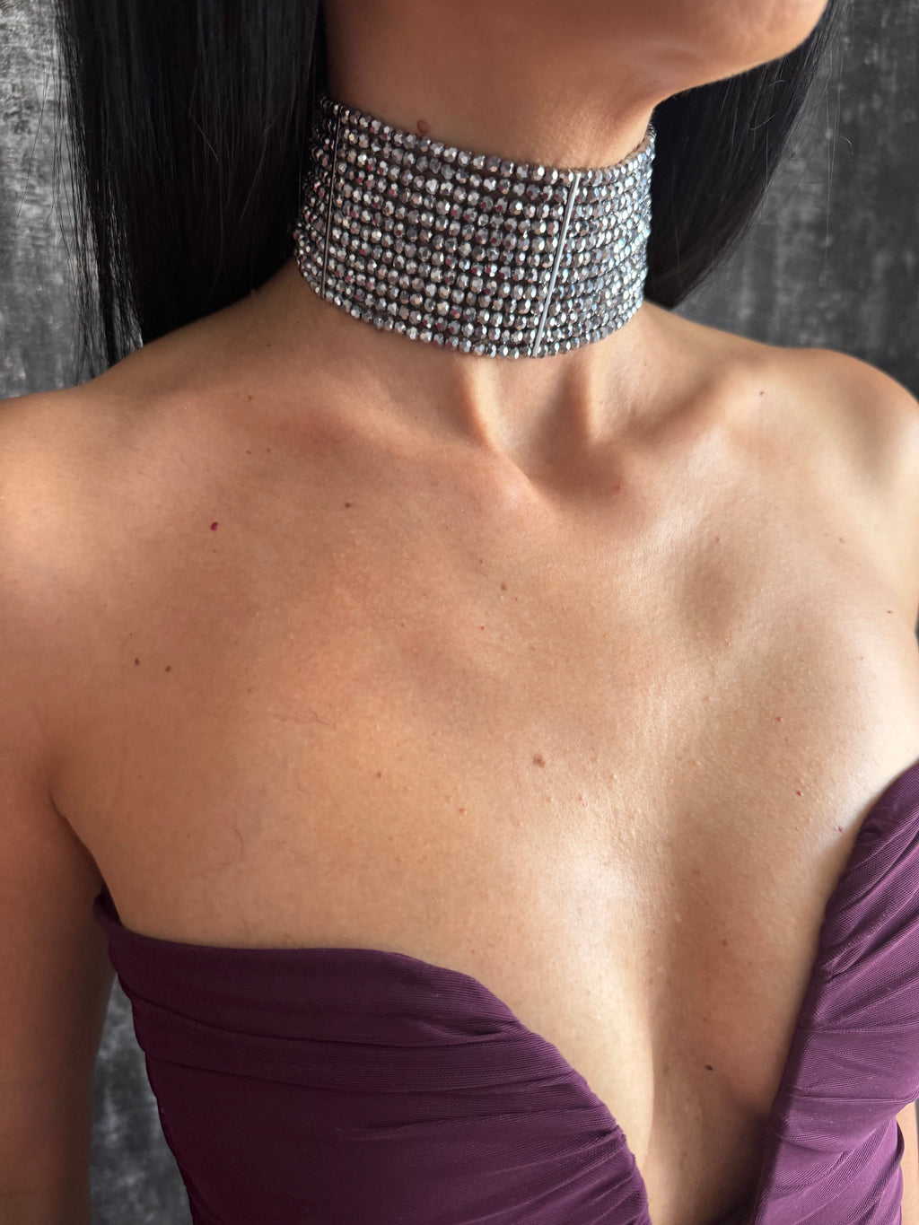 Silver Choker Necklace – Wide Multistrand Diamante Statement Piece