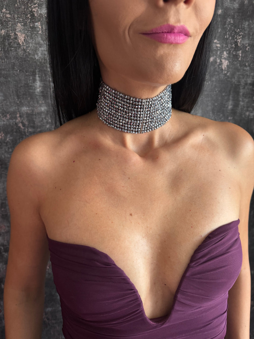 Silver Choker Necklace – Wide Multistrand Diamante Statement Piece