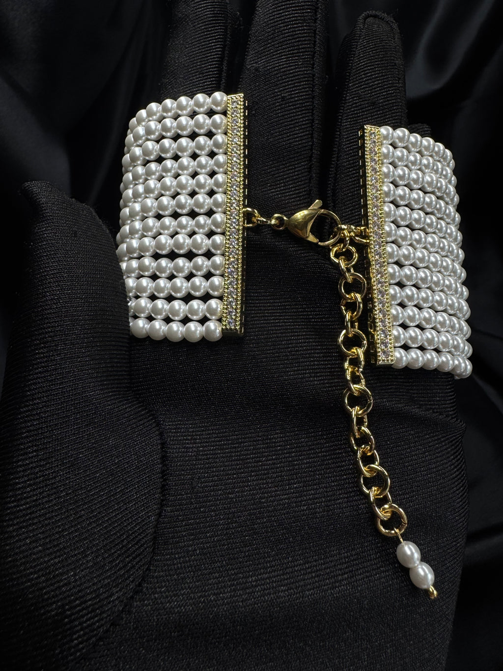 Pearl Cuff Bracelet – Wide Multirow Design for Wedding