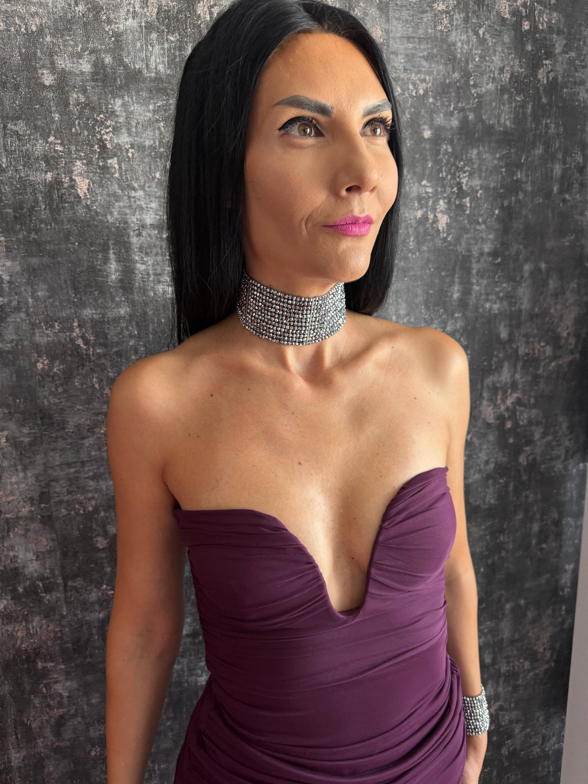 Silver Choker Necklace – Wide Multistrand Diamante Statement Piece