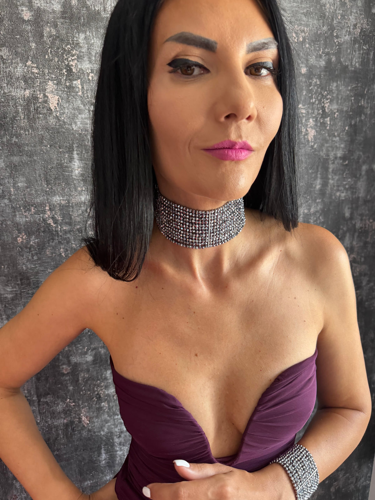 Silver Choker Necklace – Wide Multistrand Diamante Statement Piece