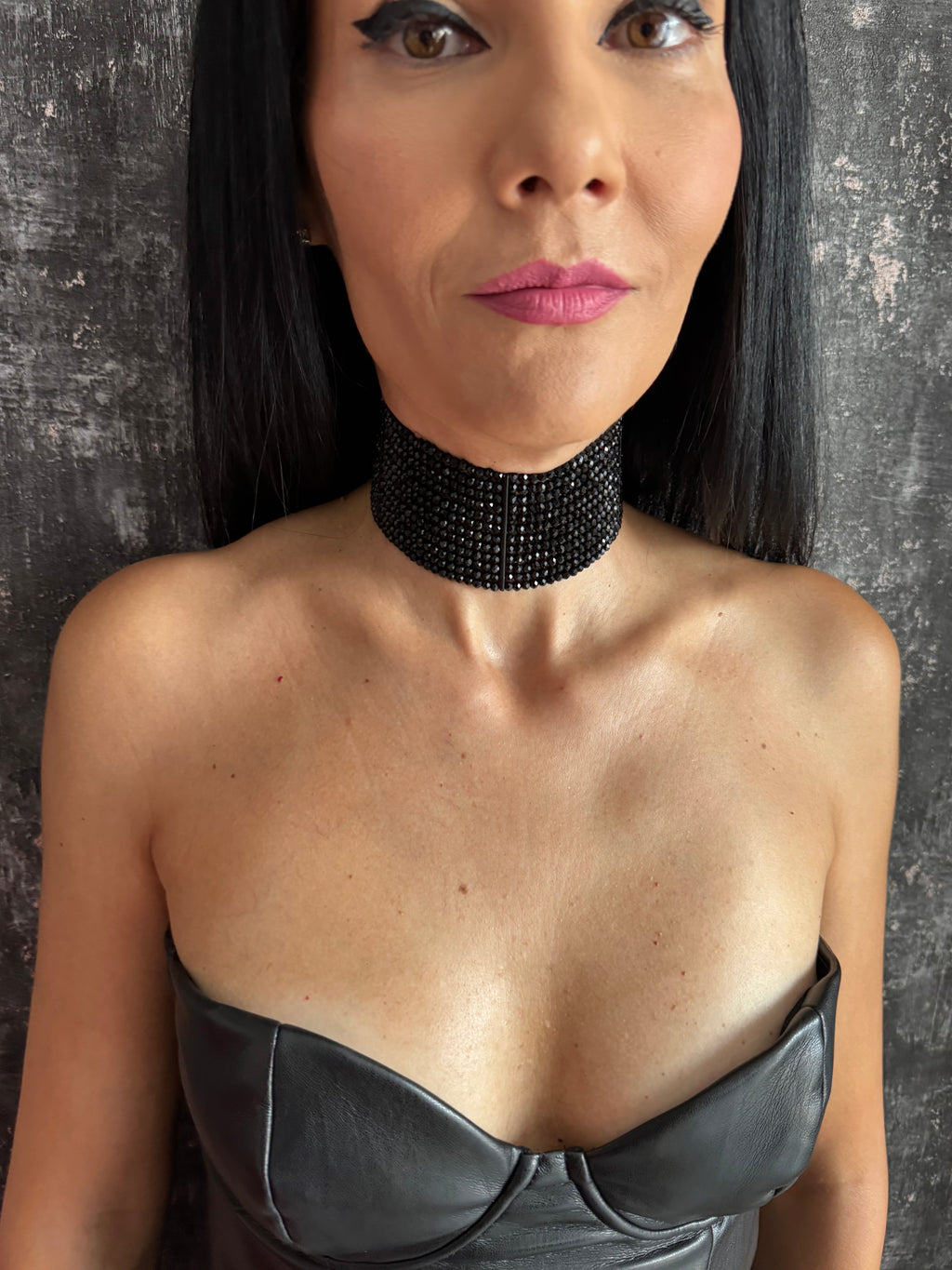 Black Choker Necklace - Shiny Multistrand Collar