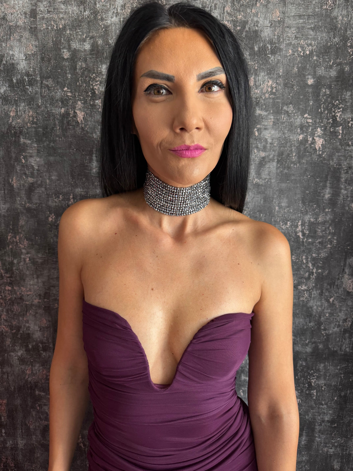 Silver Choker Necklace – Wide Multistrand Diamante Statement Piece