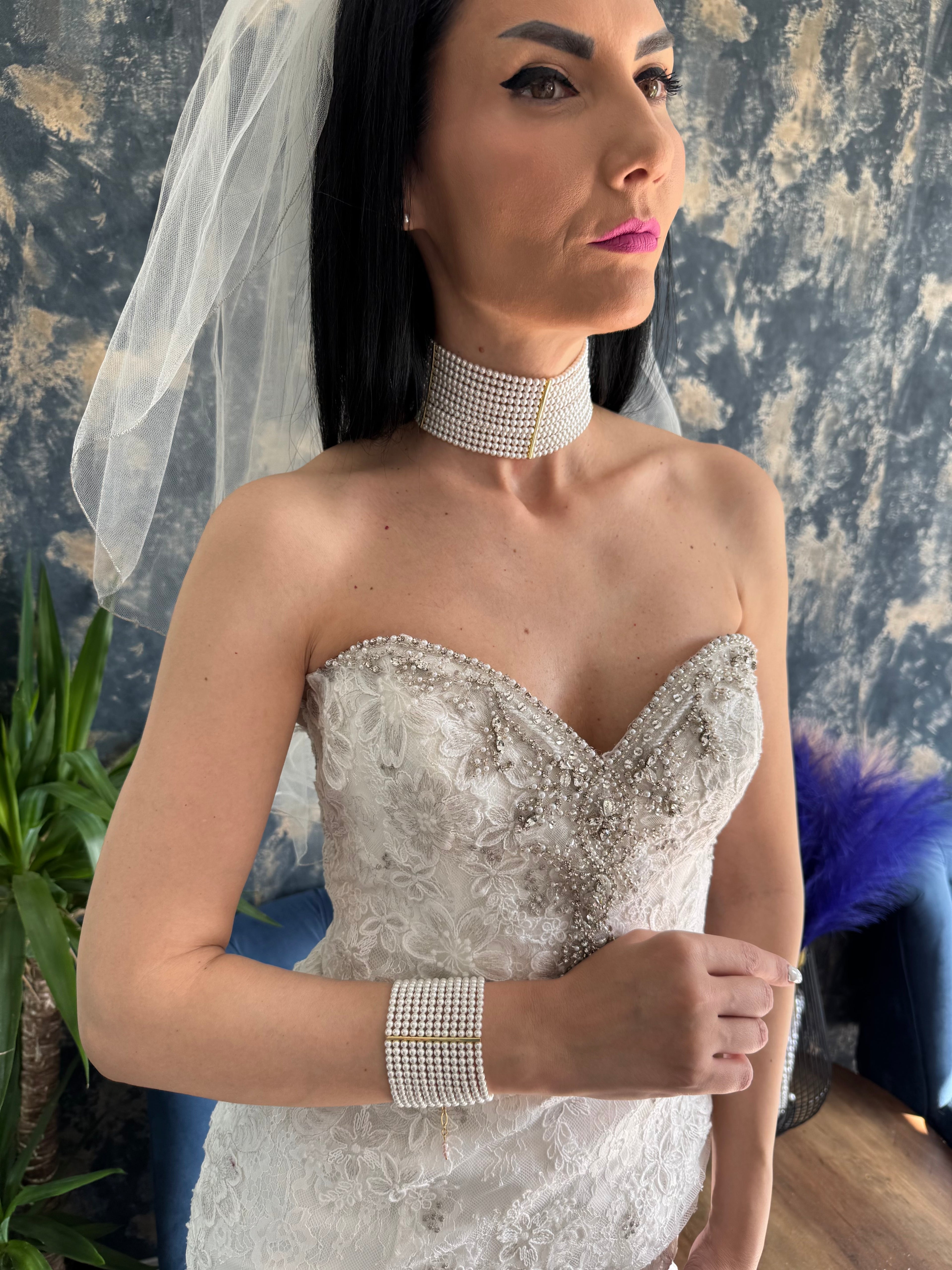 Pearl Cuff Bracelet – Wide Multirow Design for Wedding