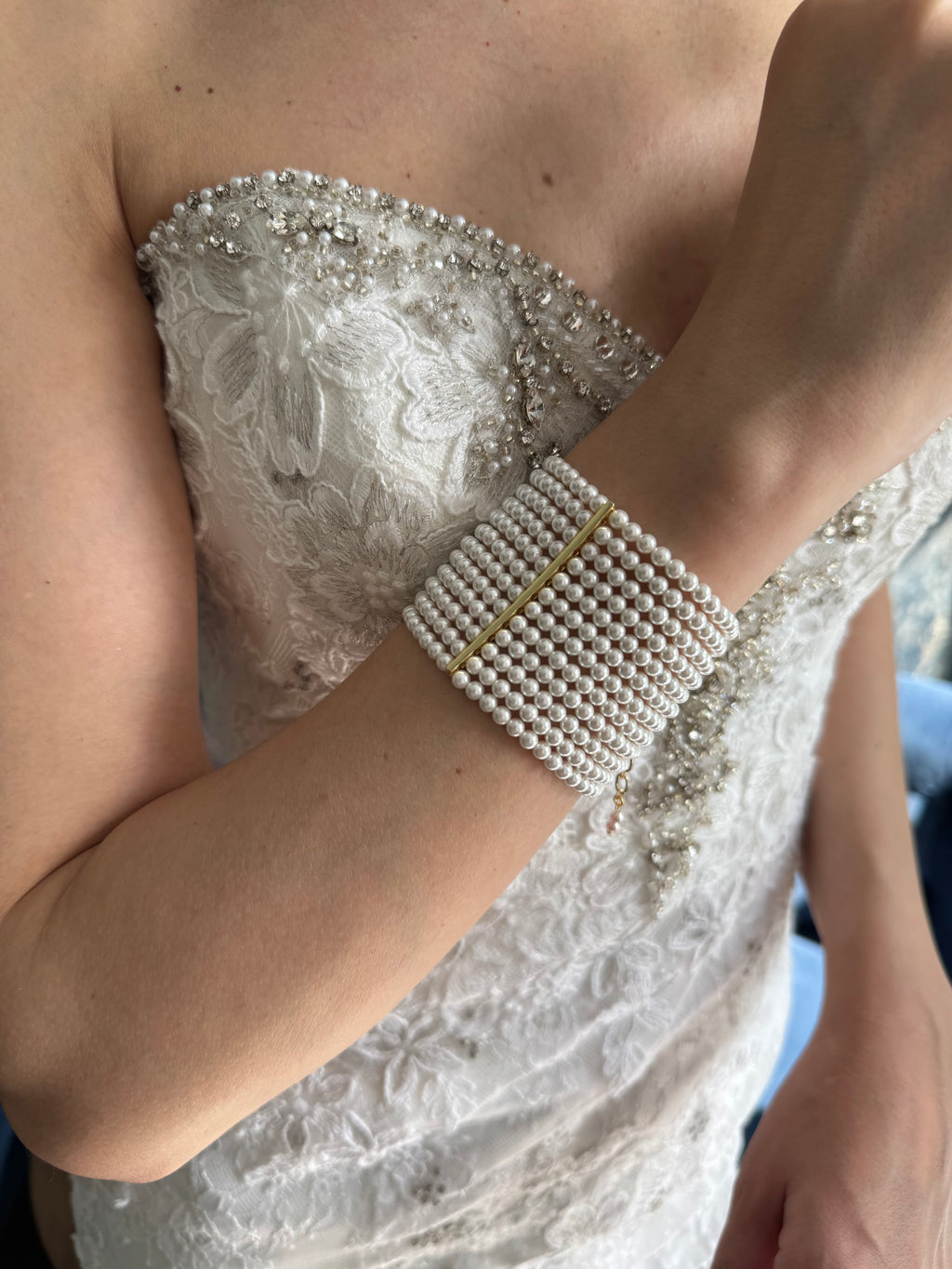 Pearl Cuff Bracelet – Wide Multirow Design for Wedding