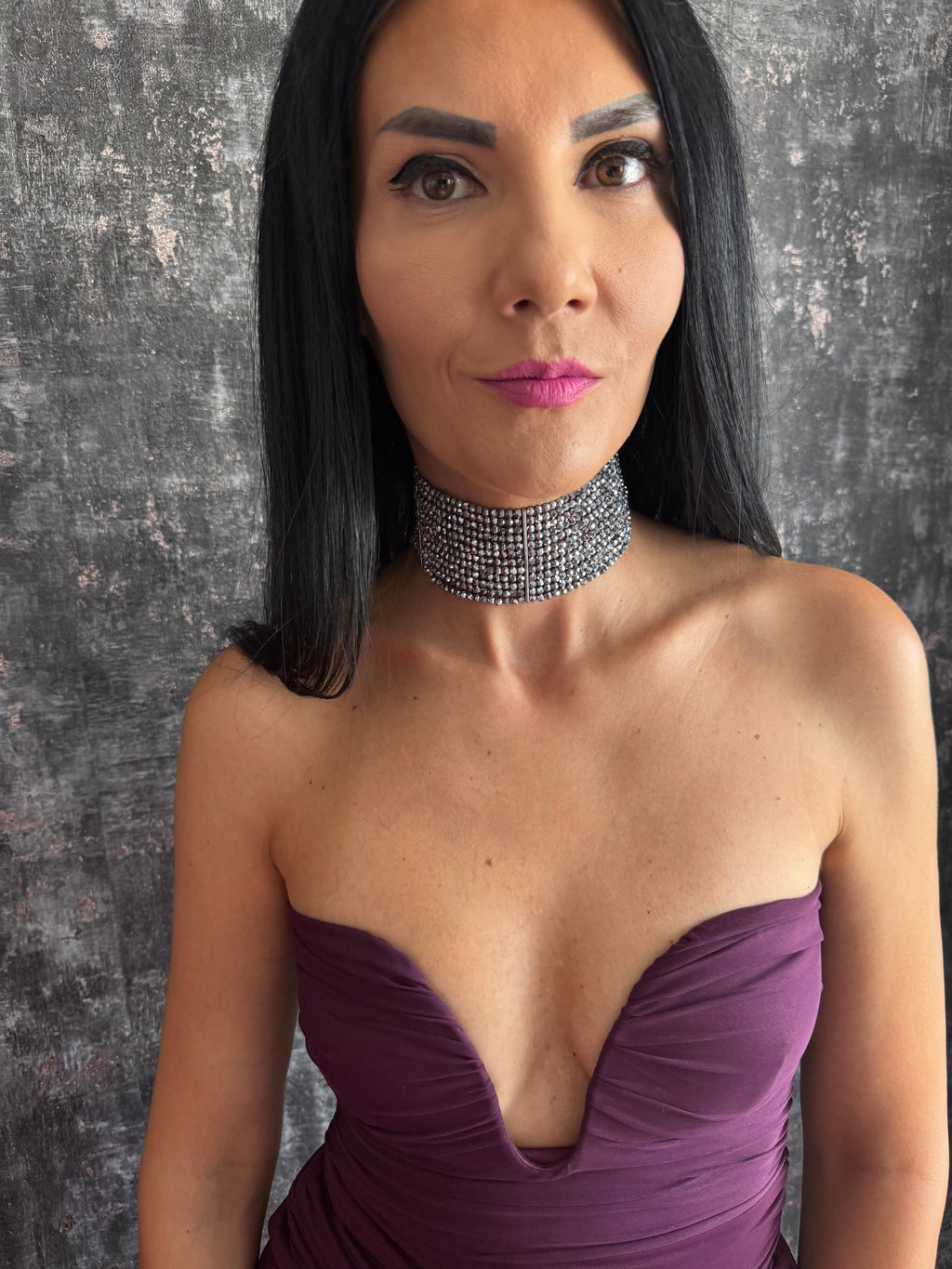 Silver Choker Necklace – Wide Multistrand Diamante Statement Piece