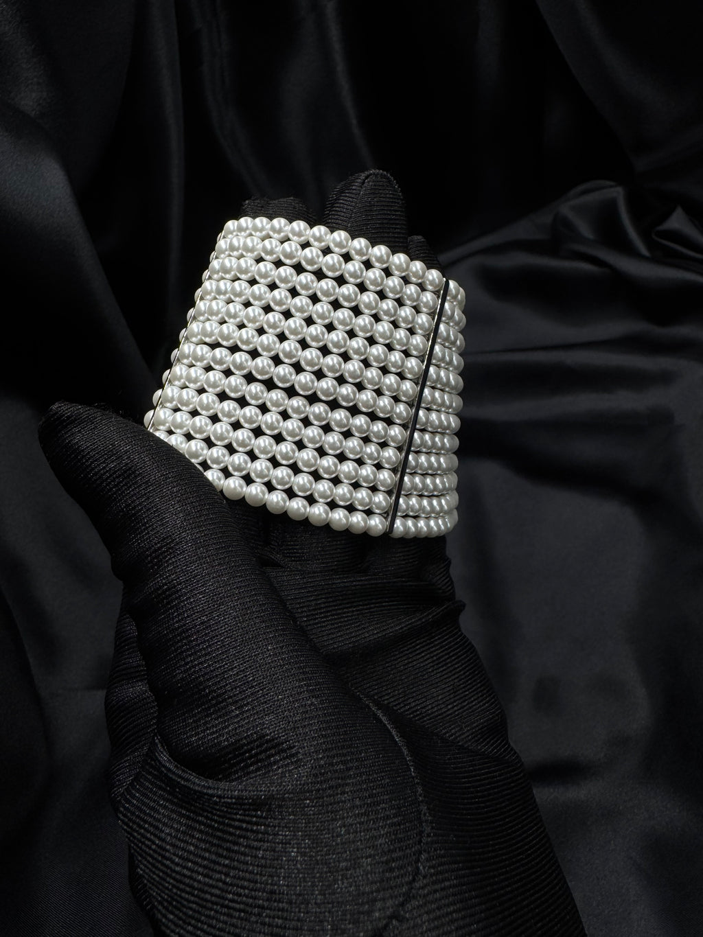 Pearl Cuff Bracelet – Wide Multirow Design for Wedding