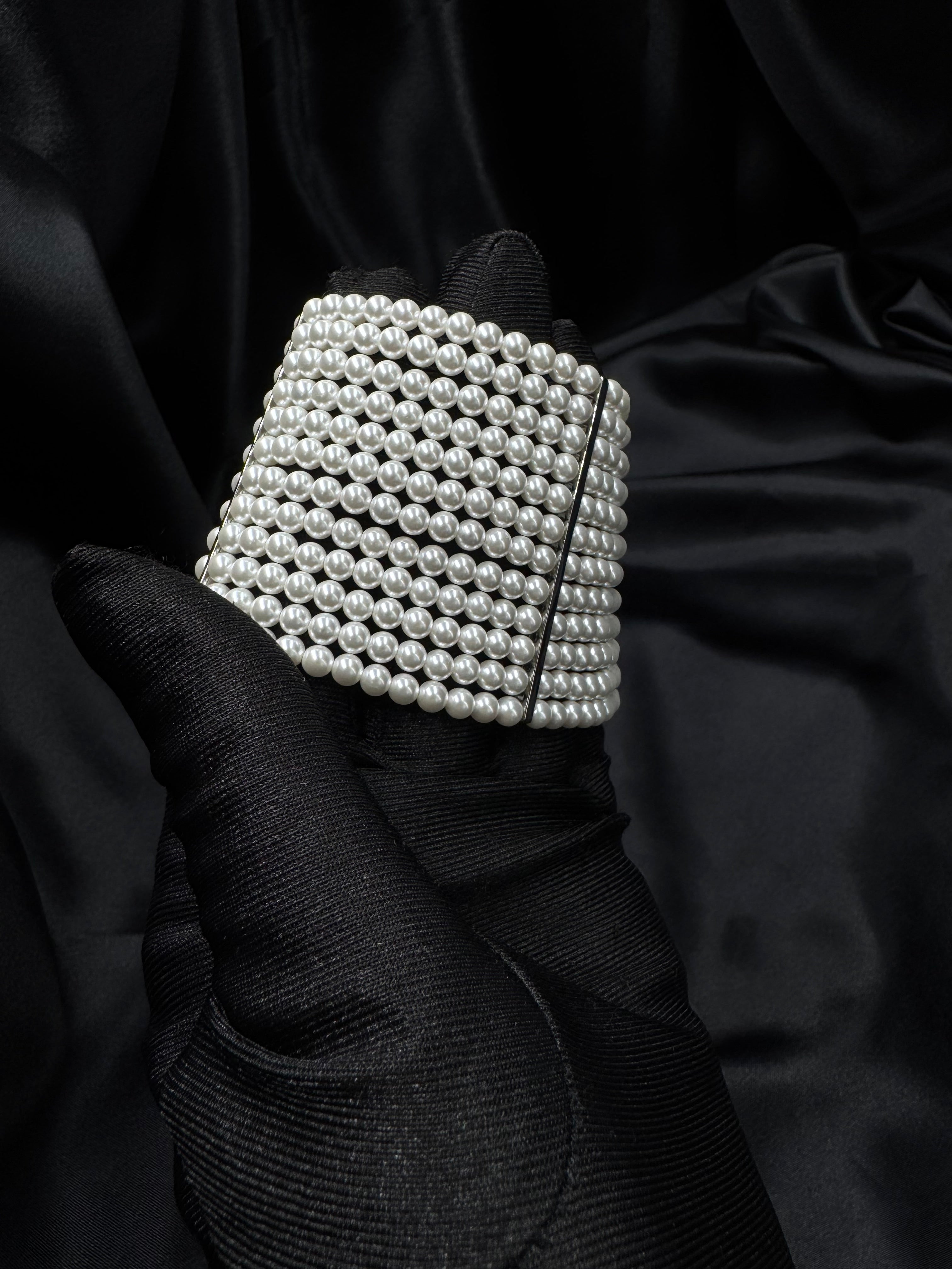 Pearl Cuff Bracelet – Wide Multirow Design for Wedding