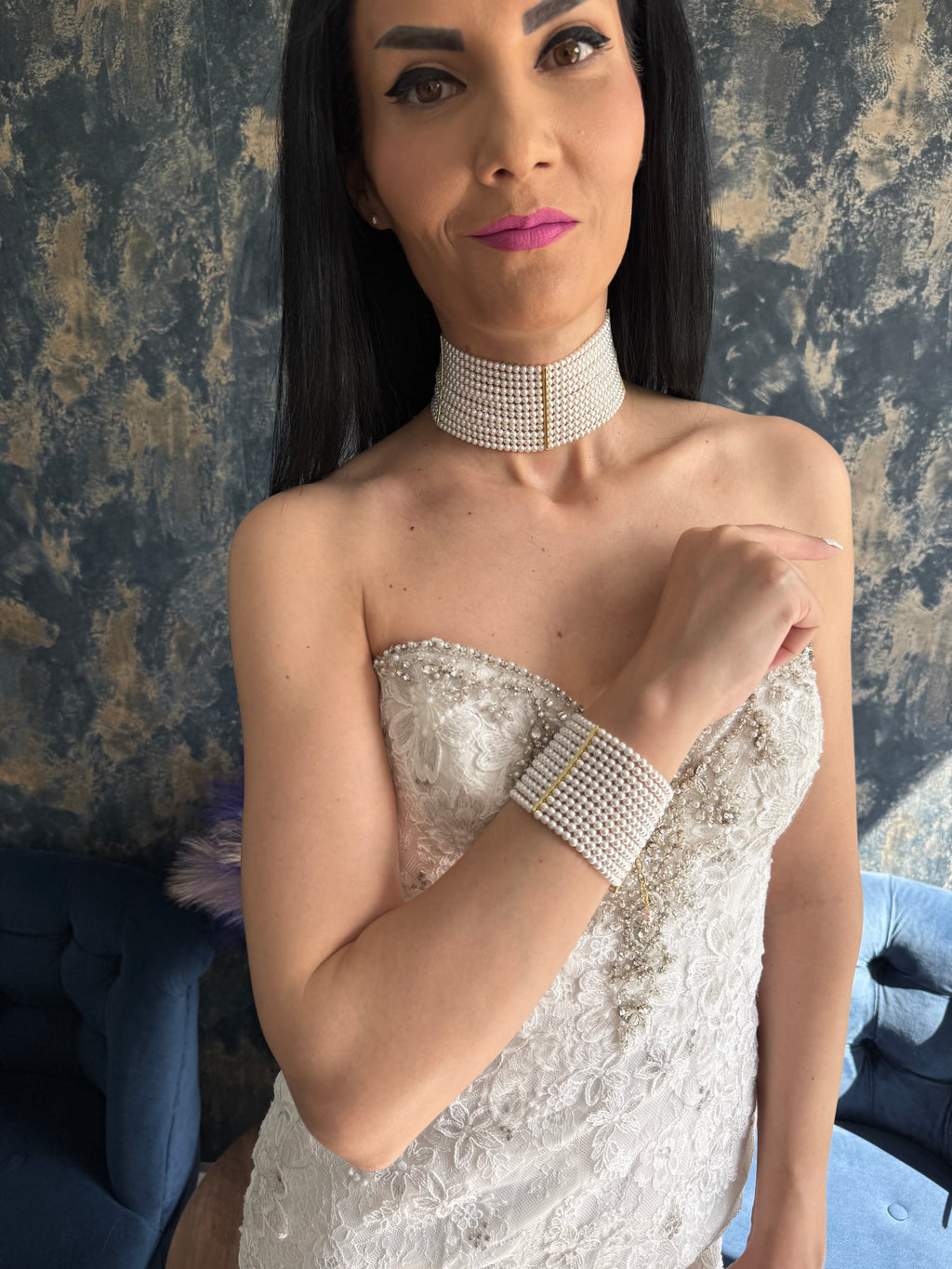 Pearl Cuff Bracelet – Wide Multirow Design for Wedding
