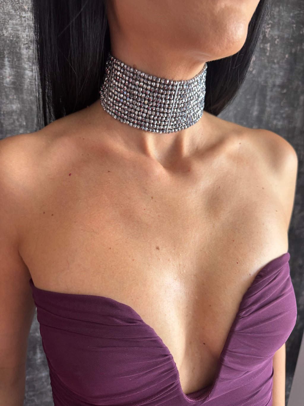 Silver Choker Necklace – Wide Multistrand Diamante Statement Piece