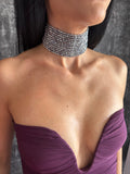 Silver Choker Necklace – Wide Multistrand Diamante Statement Piece