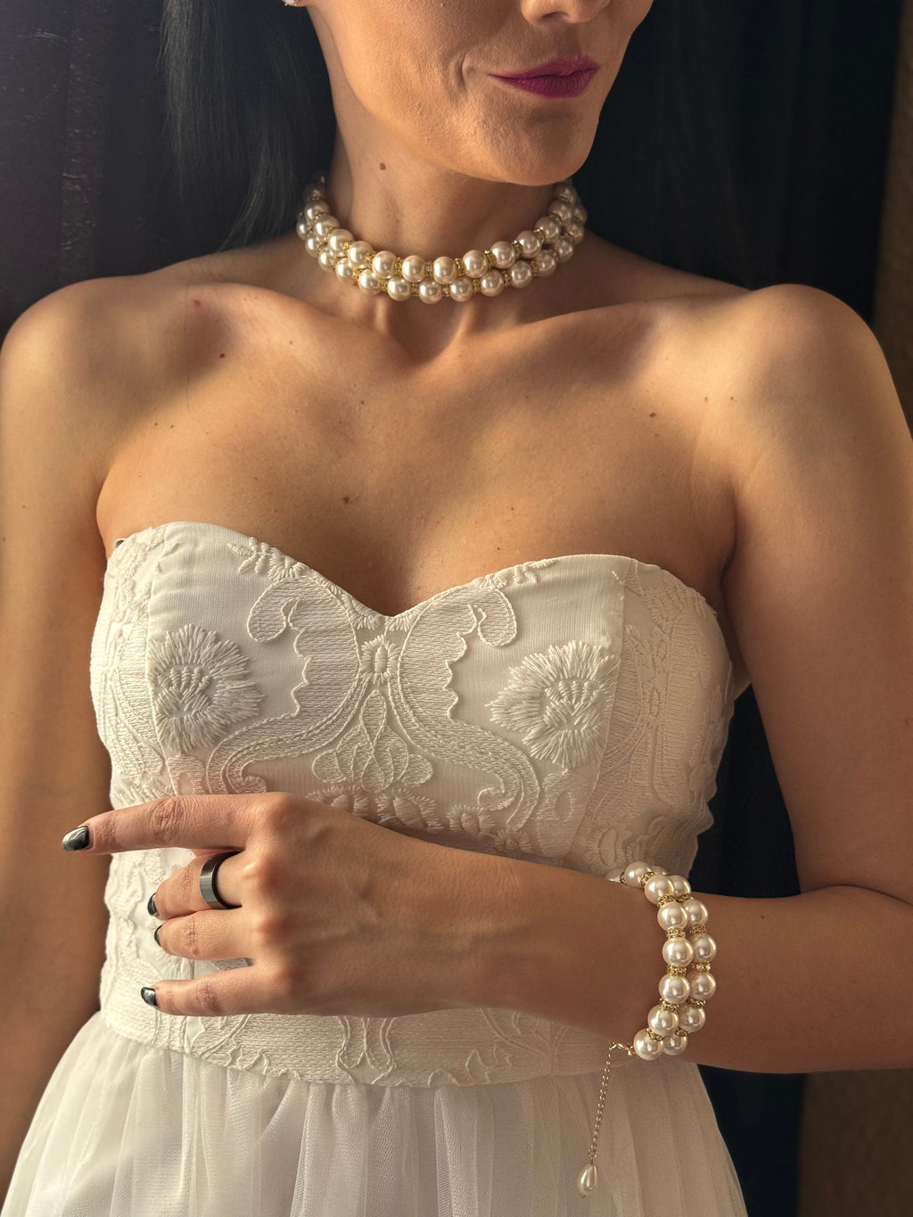 Wedding Fashion Bracelet Pearl Statement Piece Double Strand Design Custom Size Band High Quality Shell Pearl Collection Elegant Bridal Essential Rhinestone Detail Classic Style Beautiful Feminine Touch Formal Occasion Gold Silver Options