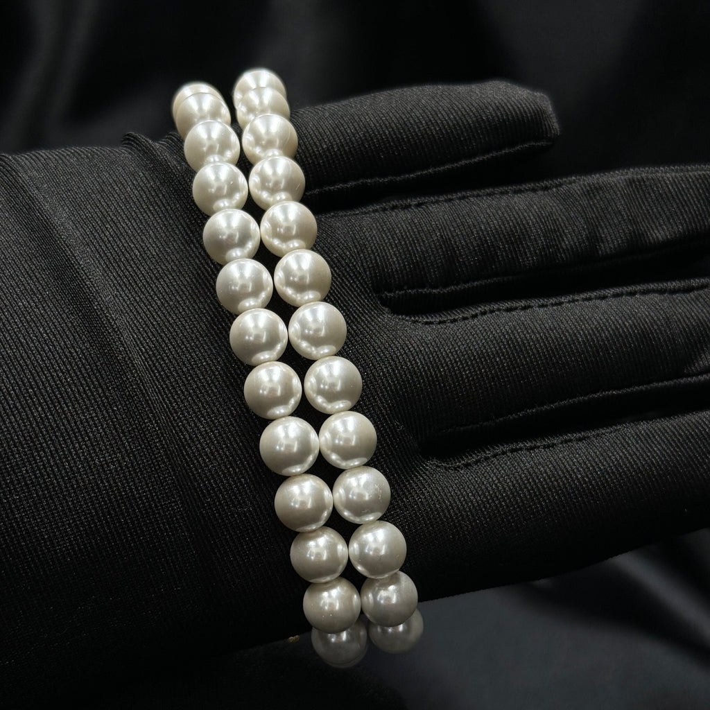 Layered Pearl Bracelet Wedding Accessory Bridal Jewelry Collection Double Strand Design Crystal Pearl Elegant Wrist Piece Formal Ceremony Essential Gold Plated Clasp Vintage Style Statement Piece Perfect Wedding Day Jewelry Classic Bride