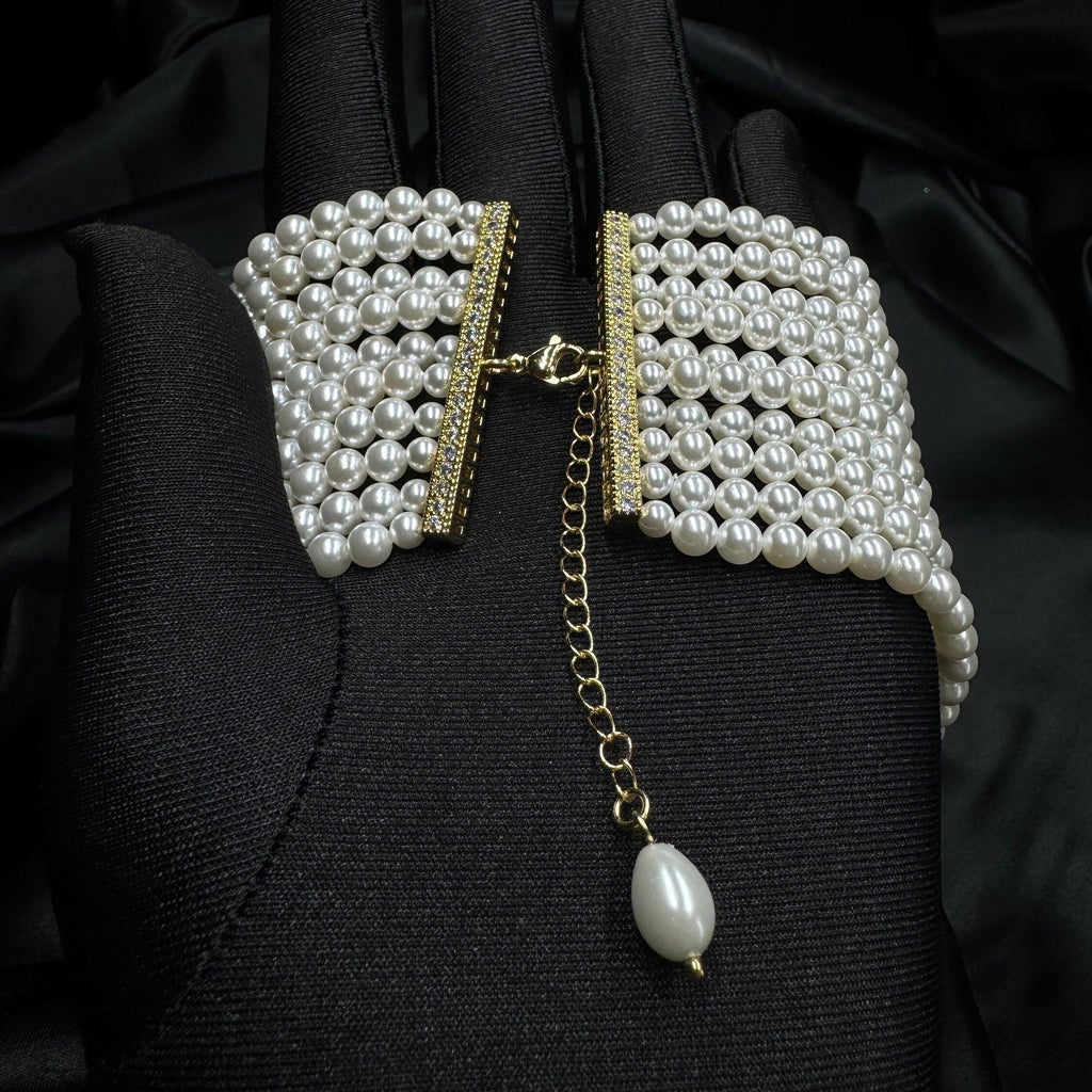 Layered Pearl Choker with 10 Strands and silver, gold or rose gold clasp, Prom Statement Necklace, Wedding Choker, Bridal Pearl Necklace