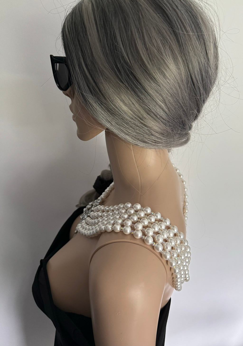 Audrey Hepburn inspired layered  necklace with back drop and beautiful brooch