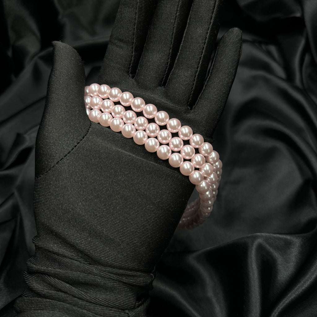 Pink pearls layered choker necklace with gold or silver rhinestones clasp, Three strand pearl necklace, 8mm pearl choker, Bridesmaids choker