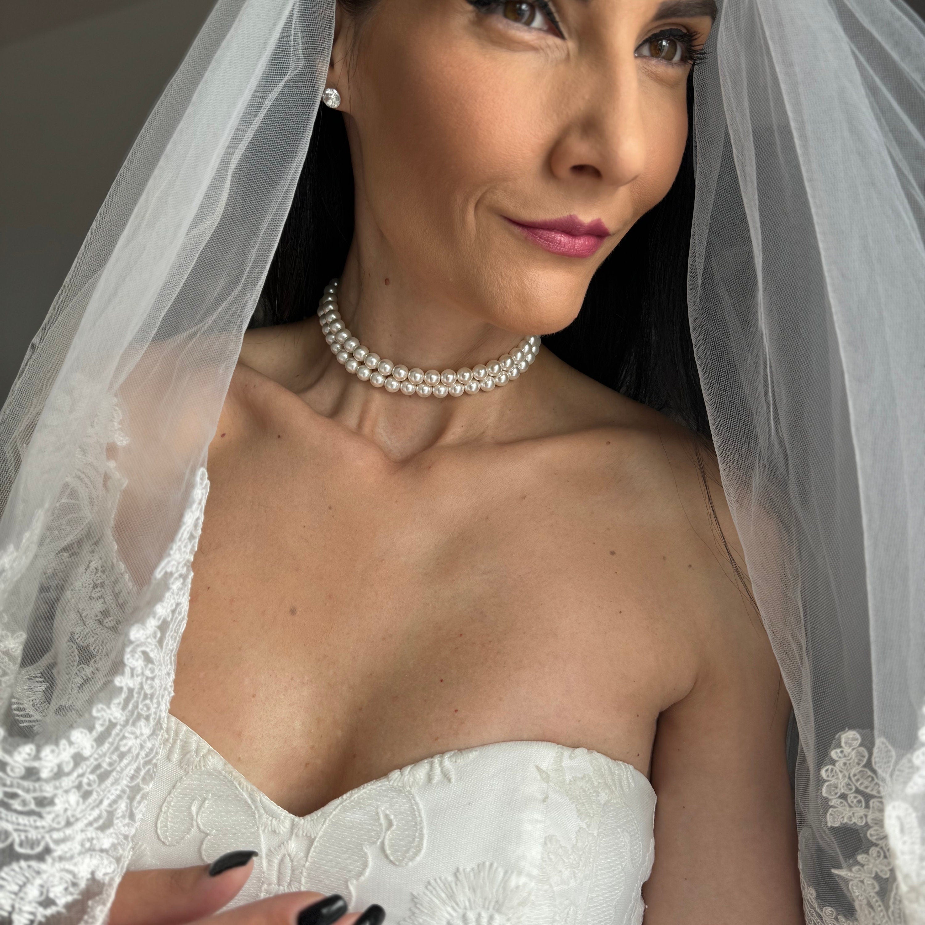 Classic Wedding Necklace Layered Pearl Choker Design Multi Strand Crystal Jewelry Bridal Accessory Collection Elegant Formal Event Necklace Ivory White Pearl Options Lustrous Finish Gold Platinum Clasp Detail Perfect Special Occasion