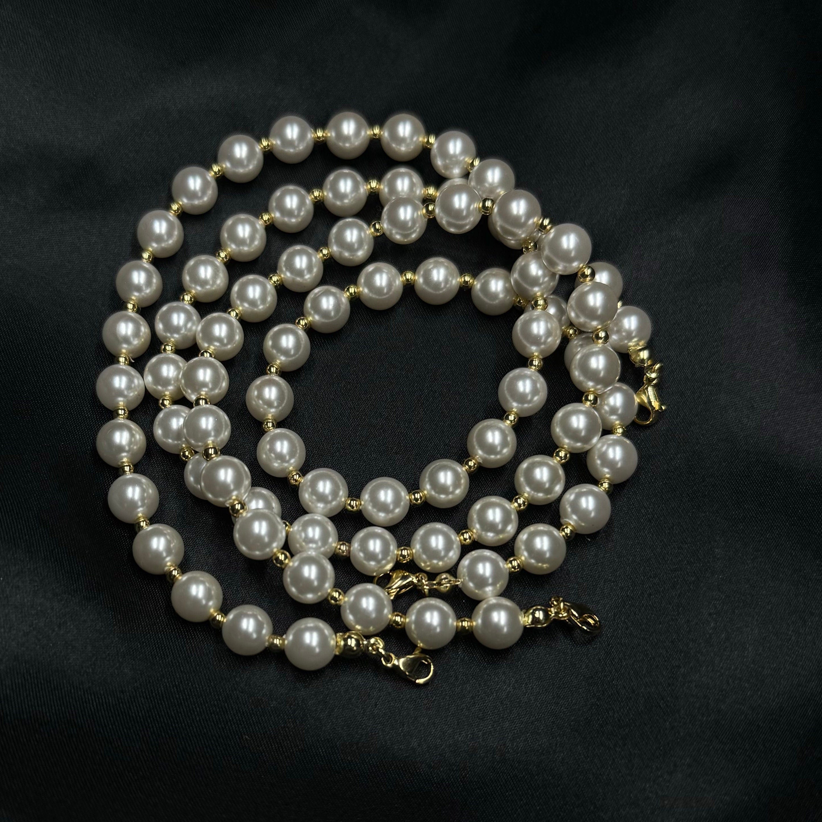 Pearls dress straps with gold or silver spacers Pair of attachable shoulder necklace Bridal accessories 8mm pearl straps for wedding dress Custom length design Metal accent details Wedding dress enhancement Formal wear collection Quality