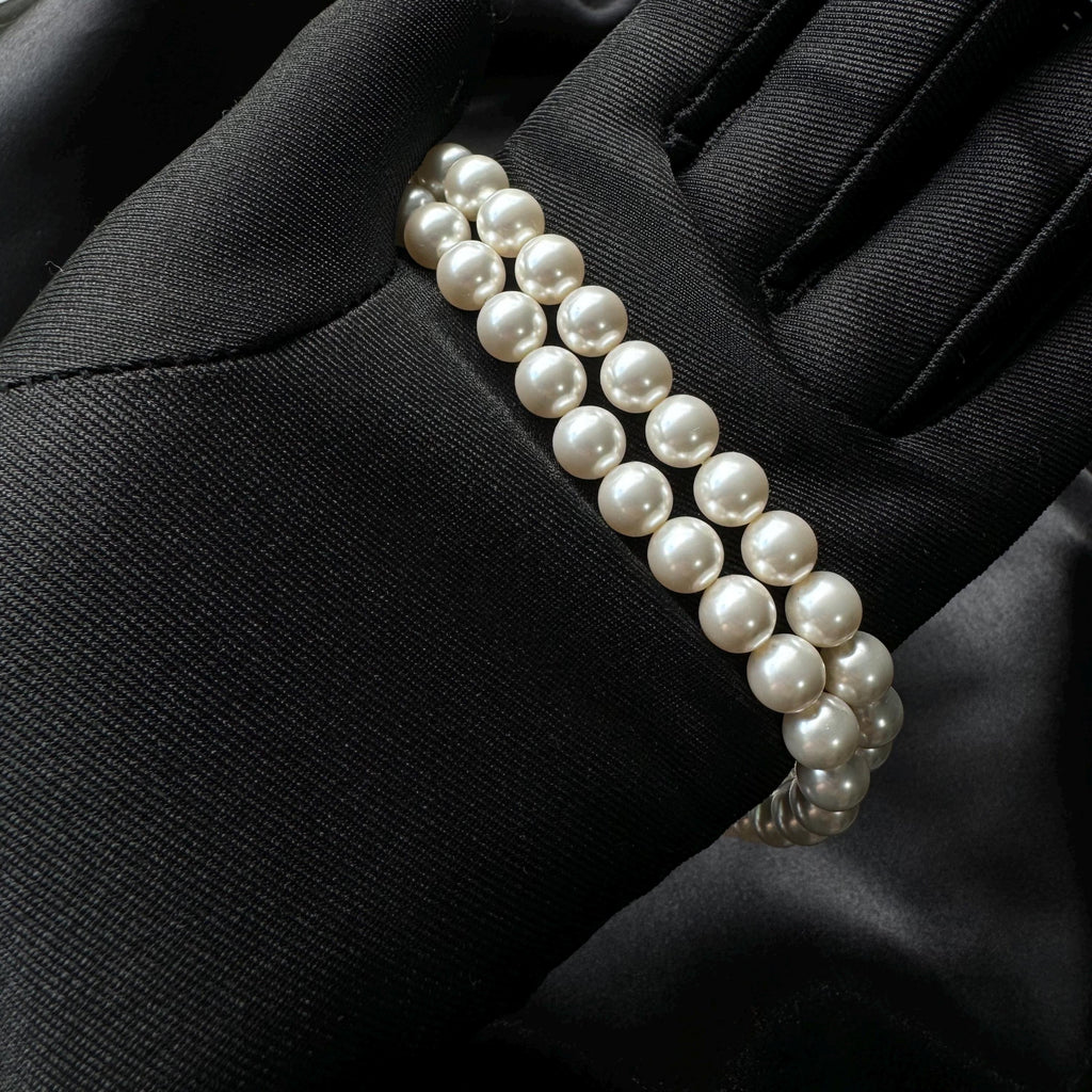 Layered Pearl Bracelet Wedding Accessory Bridal Jewelry Collection Double Strand Design Crystal Pearl Elegant Wrist Piece Formal Ceremony Essential Gold Plated Clasp Vintage Style Statement Piece Perfect Wedding Day Jewelry Classic Bride