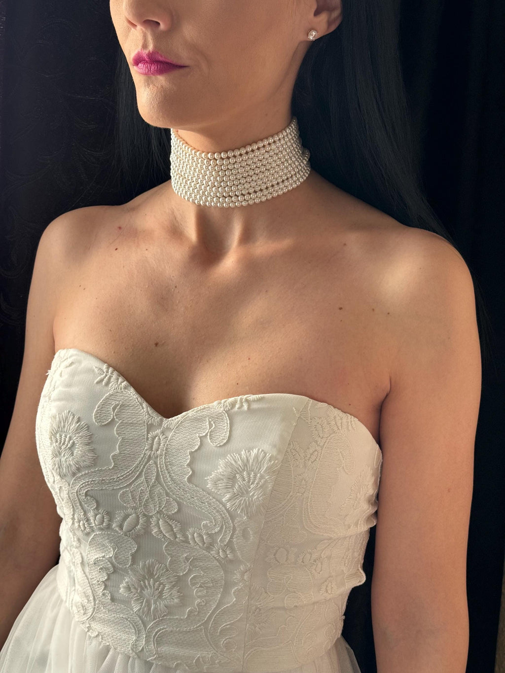 Layered Pearl Choker with 10 Strands and silver, gold or rose gold clasp, Prom Statement Necklace, Wedding Choker, Bridal Pearl Necklace