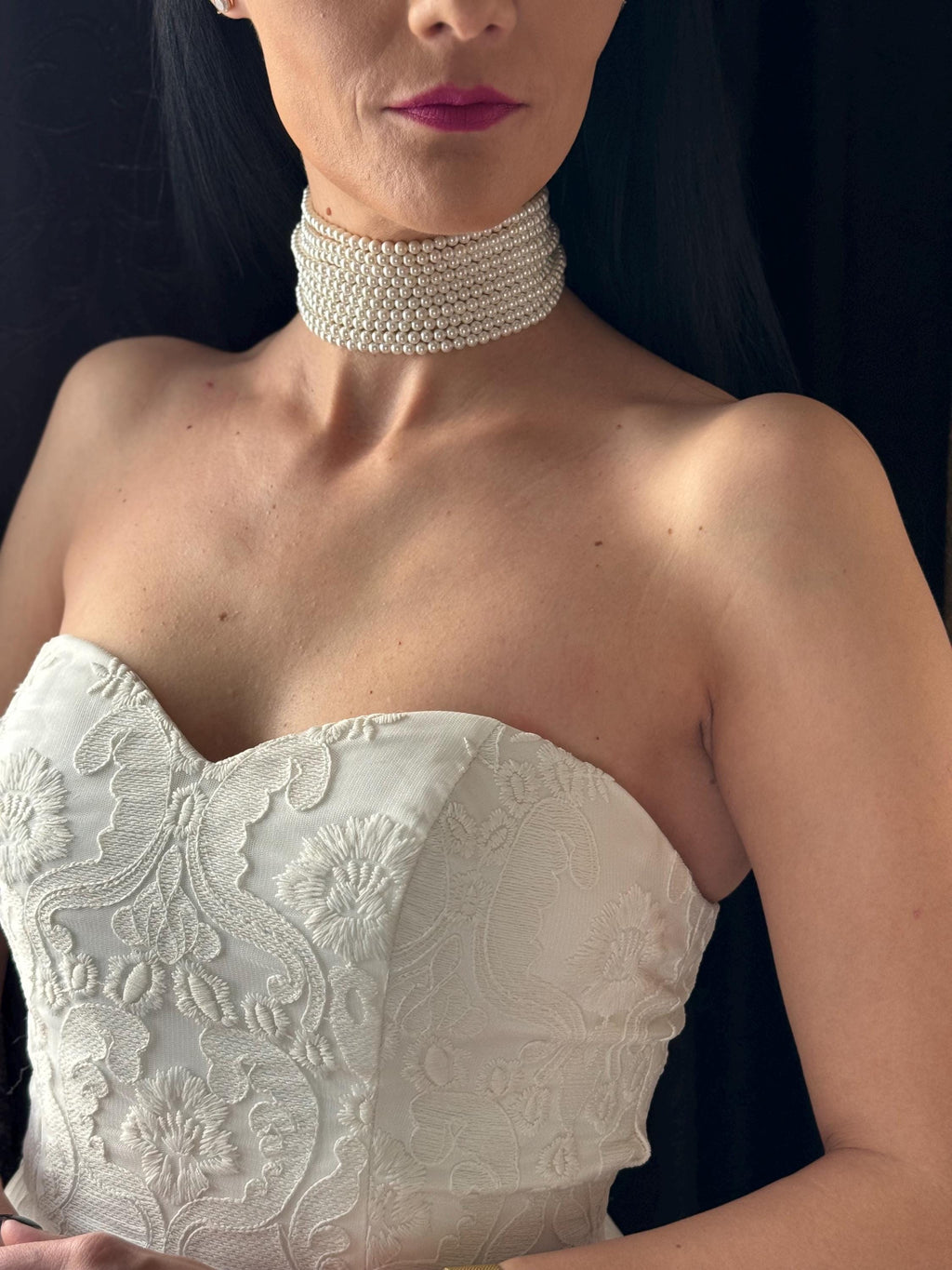 Layered Pearl Choker with 10 Strands and silver, gold or rose gold clasp, Prom Statement Necklace, Wedding Choker, Bridal Pearl Necklace