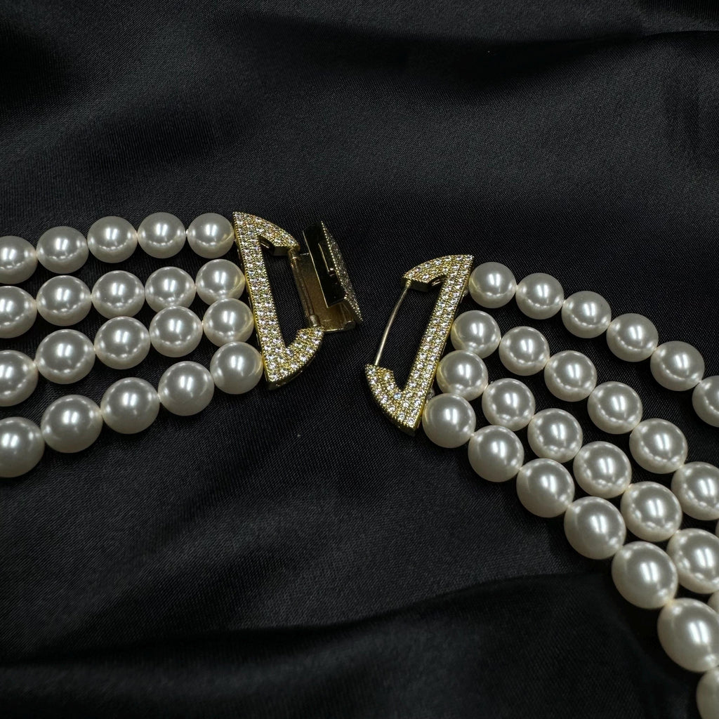 Vintage Inspired Necklace Multilayer Pearl Design Crystal Cascade Style Classic 1920 Fashion Evening Party Accessory Elegant Formal Wear Wedding Jewelry Option Bridal Accessory Piece Costume Jewellery Collection Glamorous Statement Necklace
