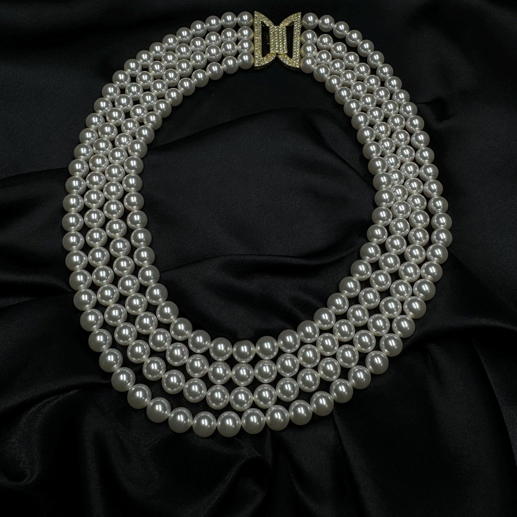Vintage Inspired Necklace Multilayer Pearl Design Crystal Cascade Style Classic 1920 Fashion Evening Party Accessory Elegant Formal Wear Wedding Jewelry Option Bridal Accessory Piece Costume Jewellery Collection Glamorous Statement Necklace