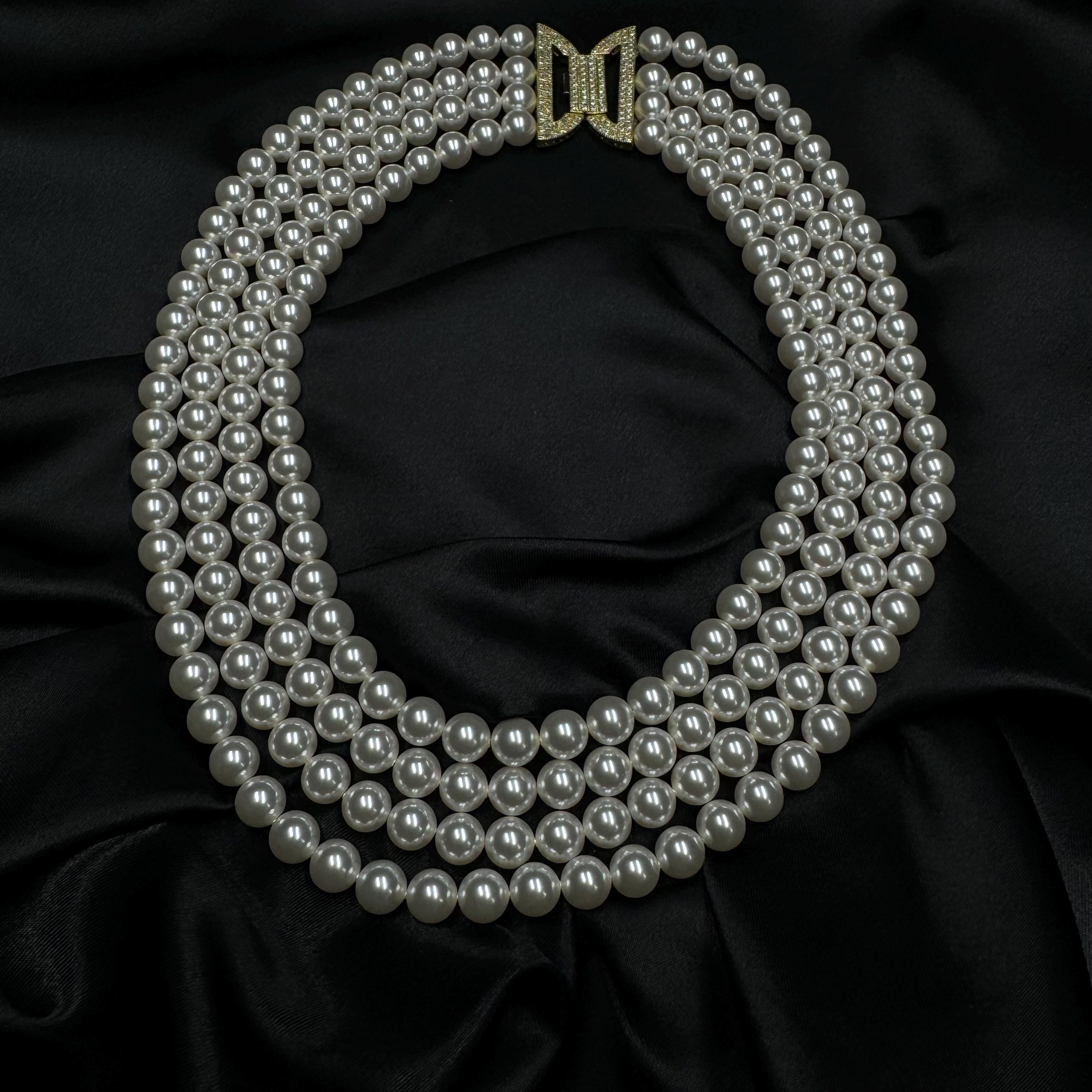 Vintage Inspired Necklace Multilayer Pearl Design Crystal Cascade Style Classic 1920 Fashion Evening Party Accessory Elegant Formal Wear Wedding Jewelry Option Bridal Accessory Piece Costume Jewellery Collection Glamorous Statement Necklace