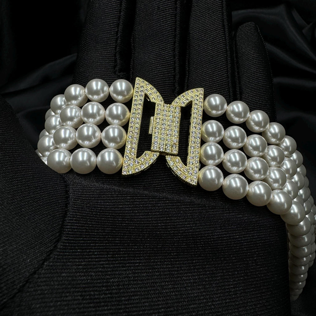 Crystal Cascade Necklace Multiple Layer Design Pearl Wedding Jewelry Elegant Bridal Accessory Versatile Wearing Options Formal Evening Style Office Wear Possibility Night Out Glamour Timeless Classic Piece Multiple Strand Necklace