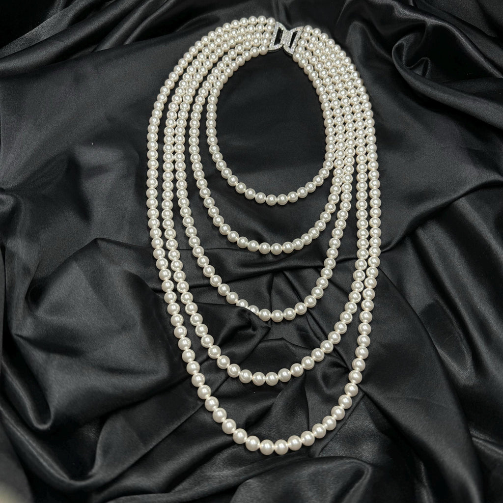 Elegant Pearl Design Cascade Necklace Gift Idea Special Occasion Jewelry Multi Strand Construction Crystal Pearl Elements Beautiful Layered Look Wedding Day Accessory Bridal Jewelry Collection Formal Event Essential Versatile Styling