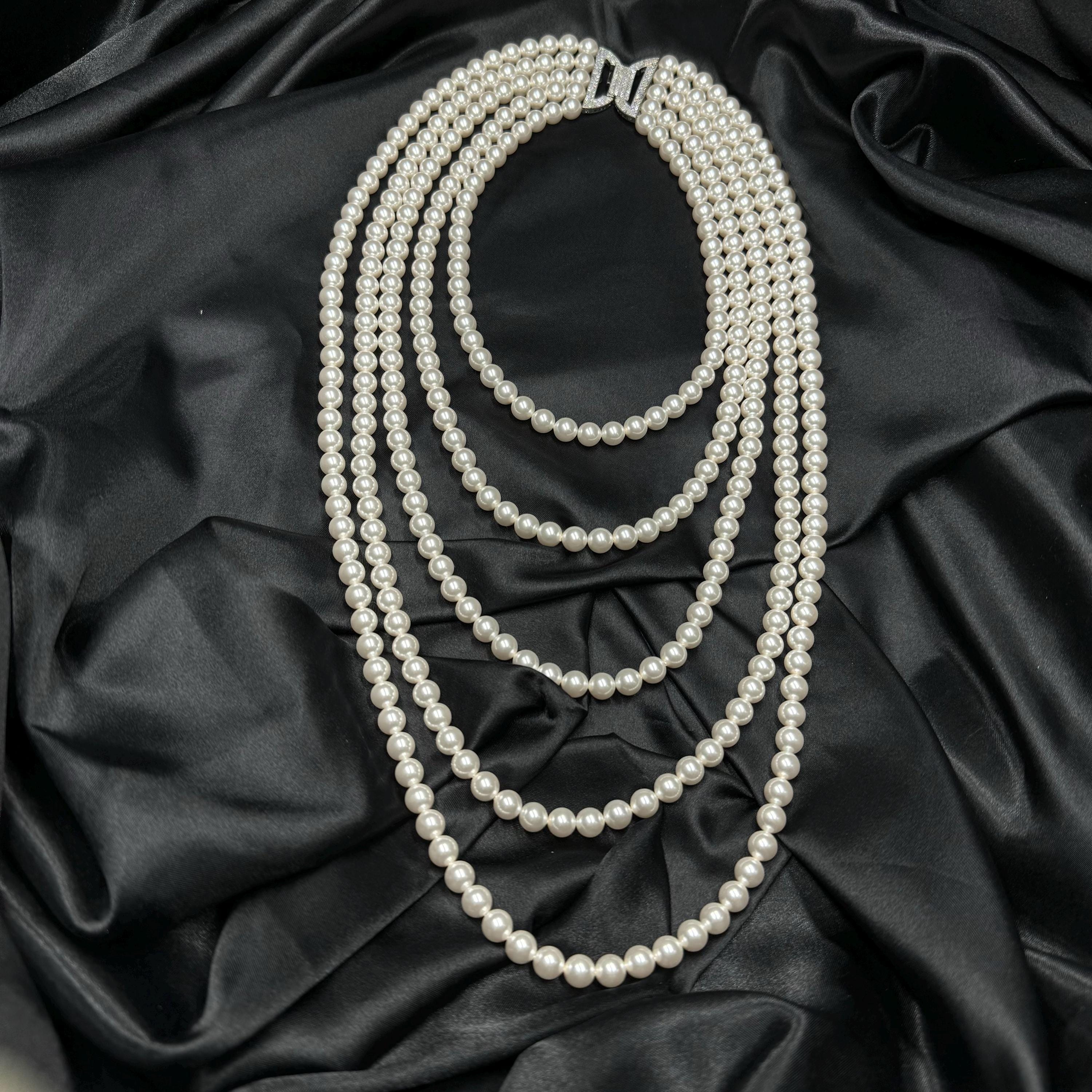 Elegant Pearl Design Cascade Necklace Gift Idea Special Occasion Jewelry Multi Strand Construction Crystal Pearl Elements Beautiful Layered Look Wedding Day Accessory Bridal Jewelry Collection Formal Event Essential Versatile Styling