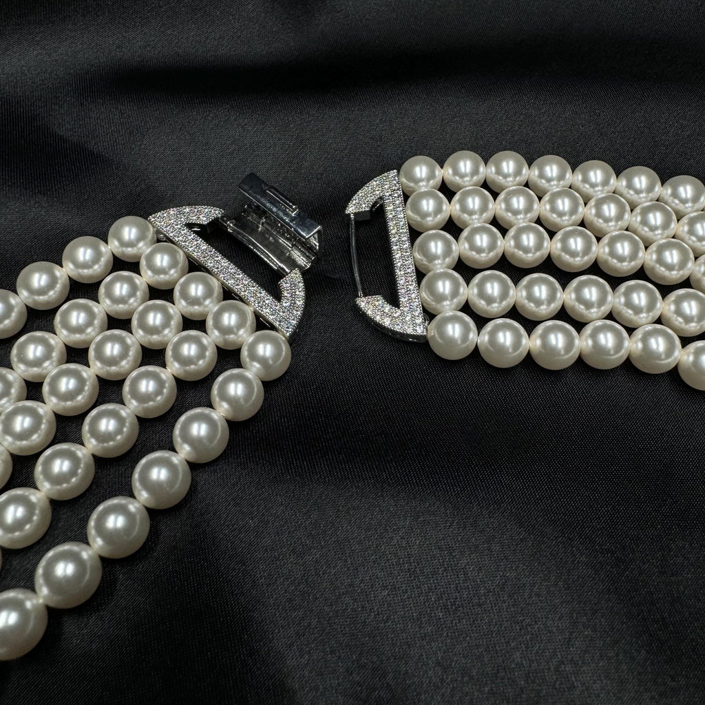 Elegant Pearl Design Cascade Necklace Gift Idea Special Occasion Jewelry Multi Strand Construction Crystal Pearl Elements Beautiful Layered Look Wedding Day Accessory Bridal Jewelry Collection Formal Event Essential Versatile Styling