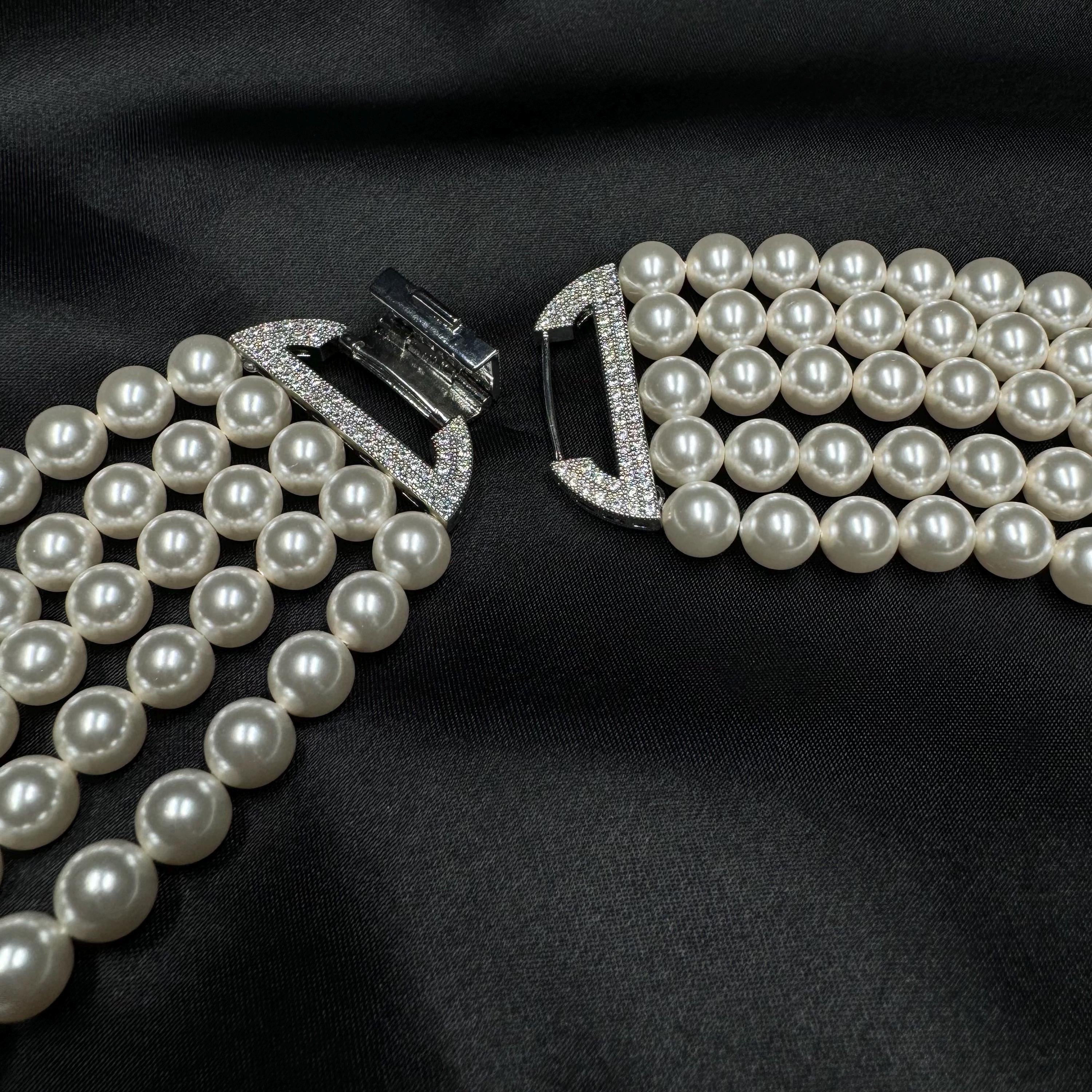 Elegant Pearl Design Cascade Necklace Gift Idea Special Occasion Jewelry Multi Strand Construction Crystal Pearl Elements Beautiful Layered Look Wedding Day Accessory Bridal Jewelry Collection Formal Event Essential Versatile Styling