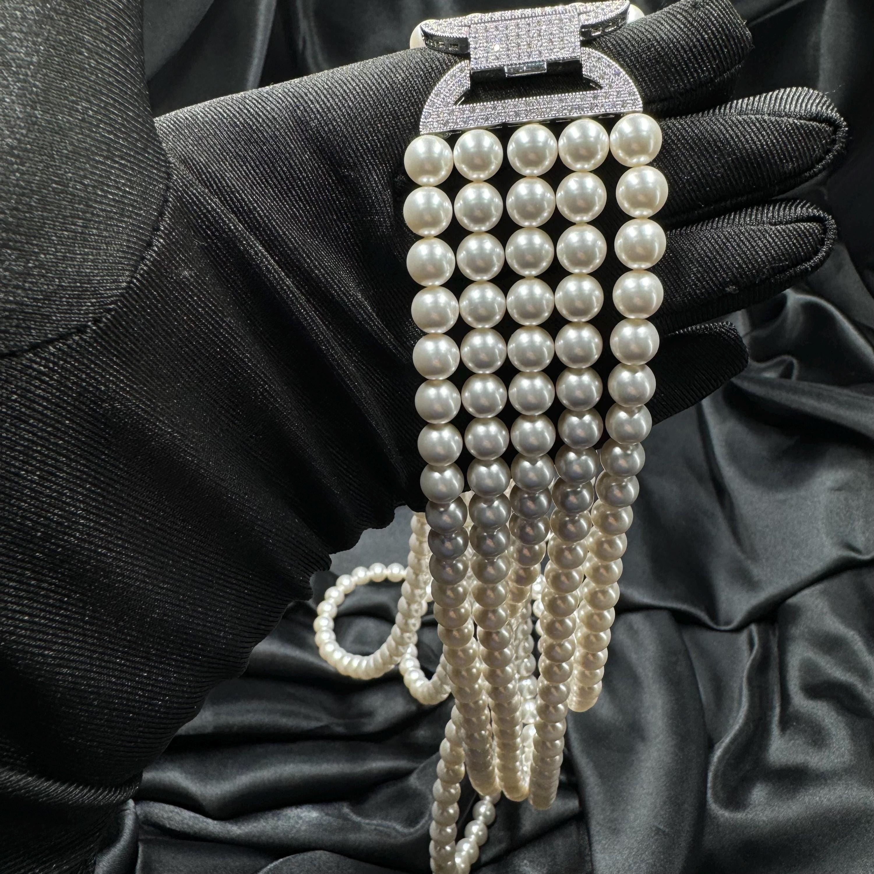 Elegant Pearl Design Cascade Necklace Gift Idea Special Occasion Jewelry Multi Strand Construction Crystal Pearl Elements Beautiful Layered Look Wedding Day Accessory Bridal Jewelry Collection Formal Event Essential Versatile Styling