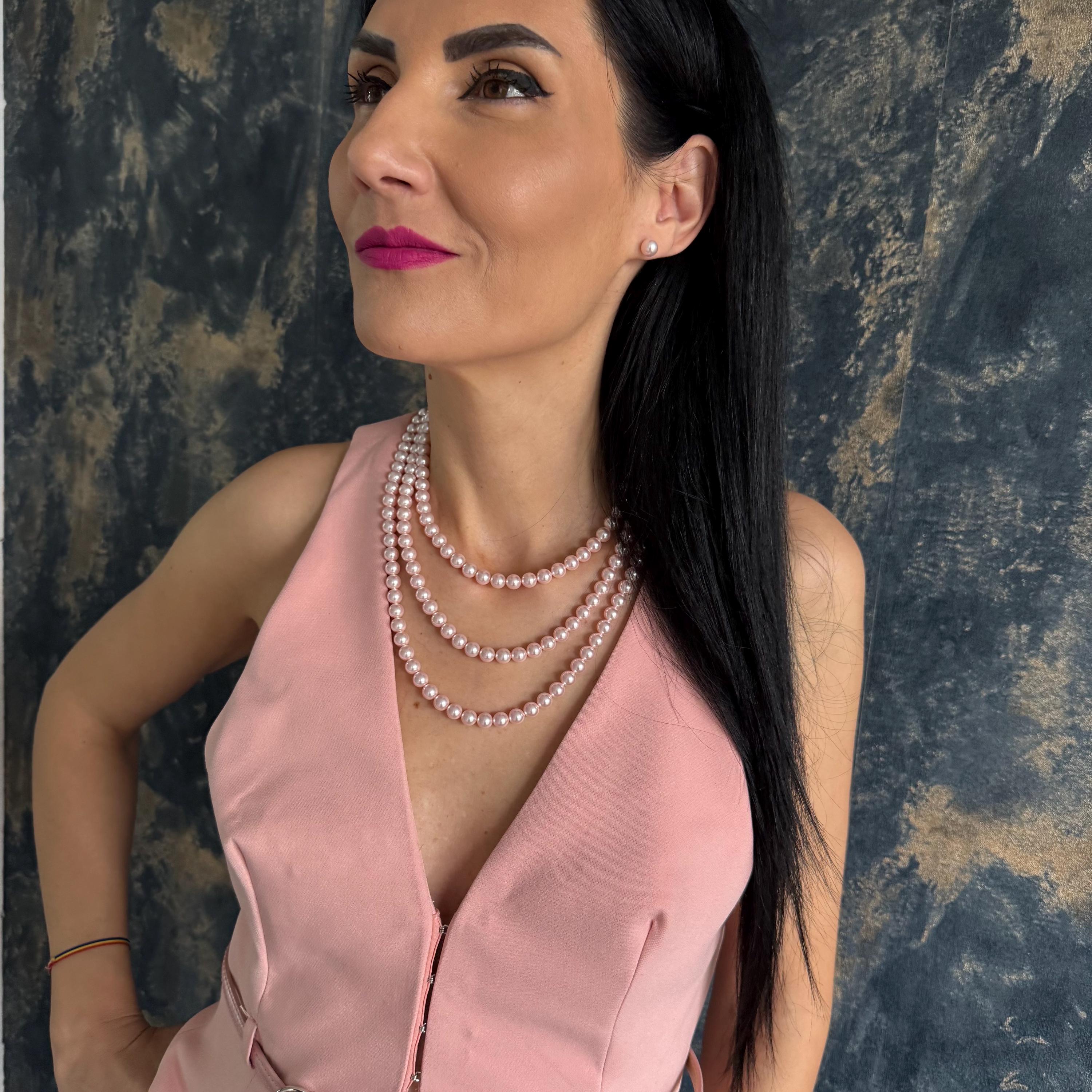 Statement Jewelry Collection Pink Crystal Pearl Set Triple Layer Necklace Elegant Mother Gift Package Matching Earring Design Gold Plated Fashion Essential Special Occasion Ready Beautiful Present Box Refined Collection Gift Wrapped