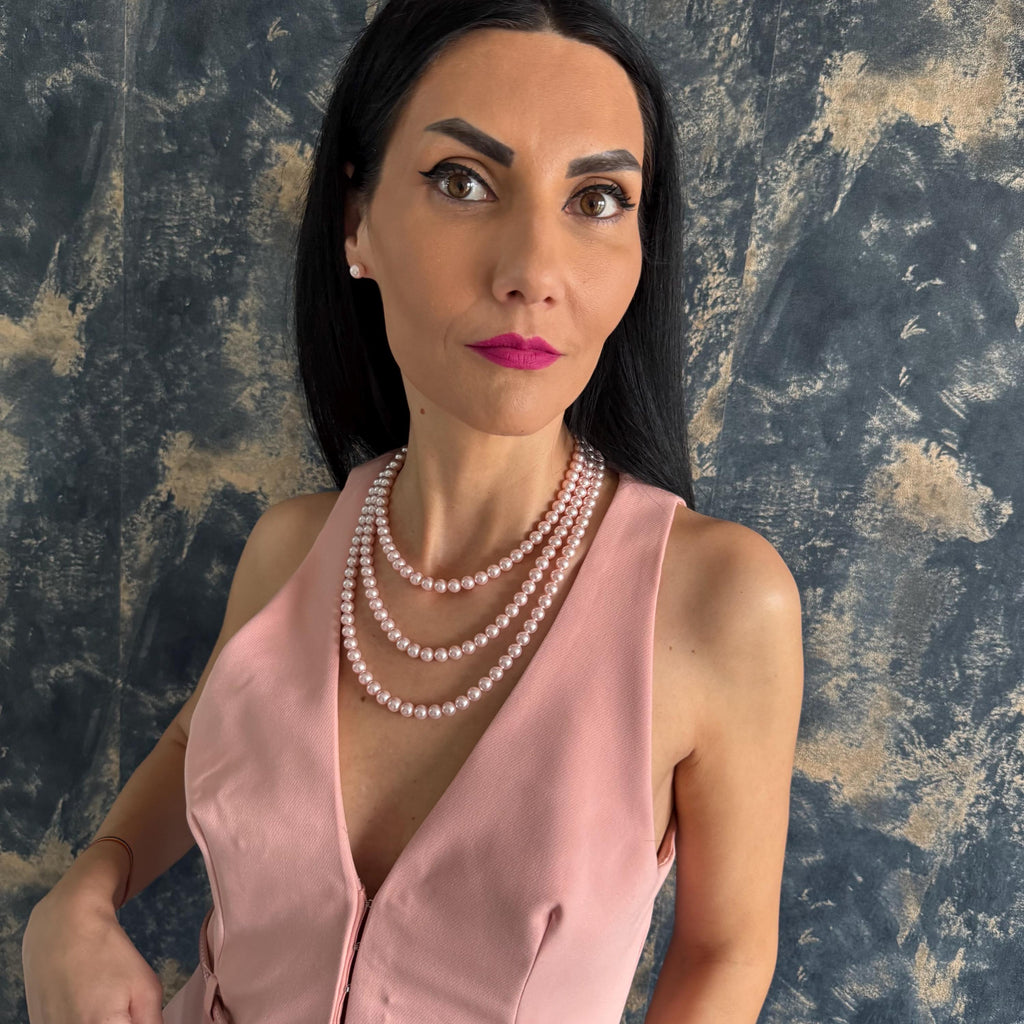 Statement Jewelry Collection Pink Crystal Pearl Set Triple Layer Necklace Elegant Mother Gift Package Matching Earring Design Gold Plated Fashion Essential Special Occasion Ready Beautiful Present Box Refined Collection Gift Wrapped