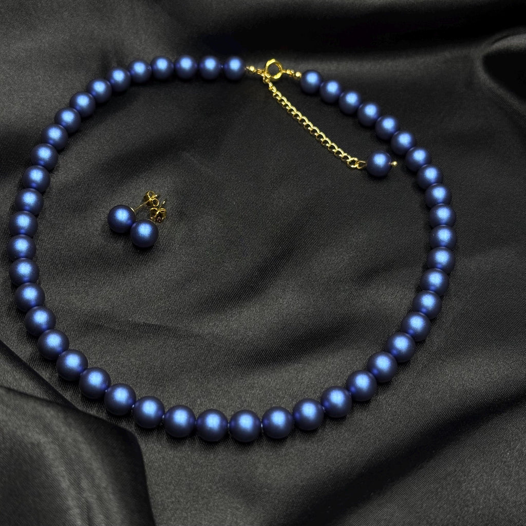 Sterling Silver Jewelry Blue Crystal Pearls Elegant Set Matching Necklace Earrings Combination Adjustable Length Options Customizable Design Formal Occasion Ready Wedding Accessory Collection Bridesmaid Gift Idea Premium Quality Materials