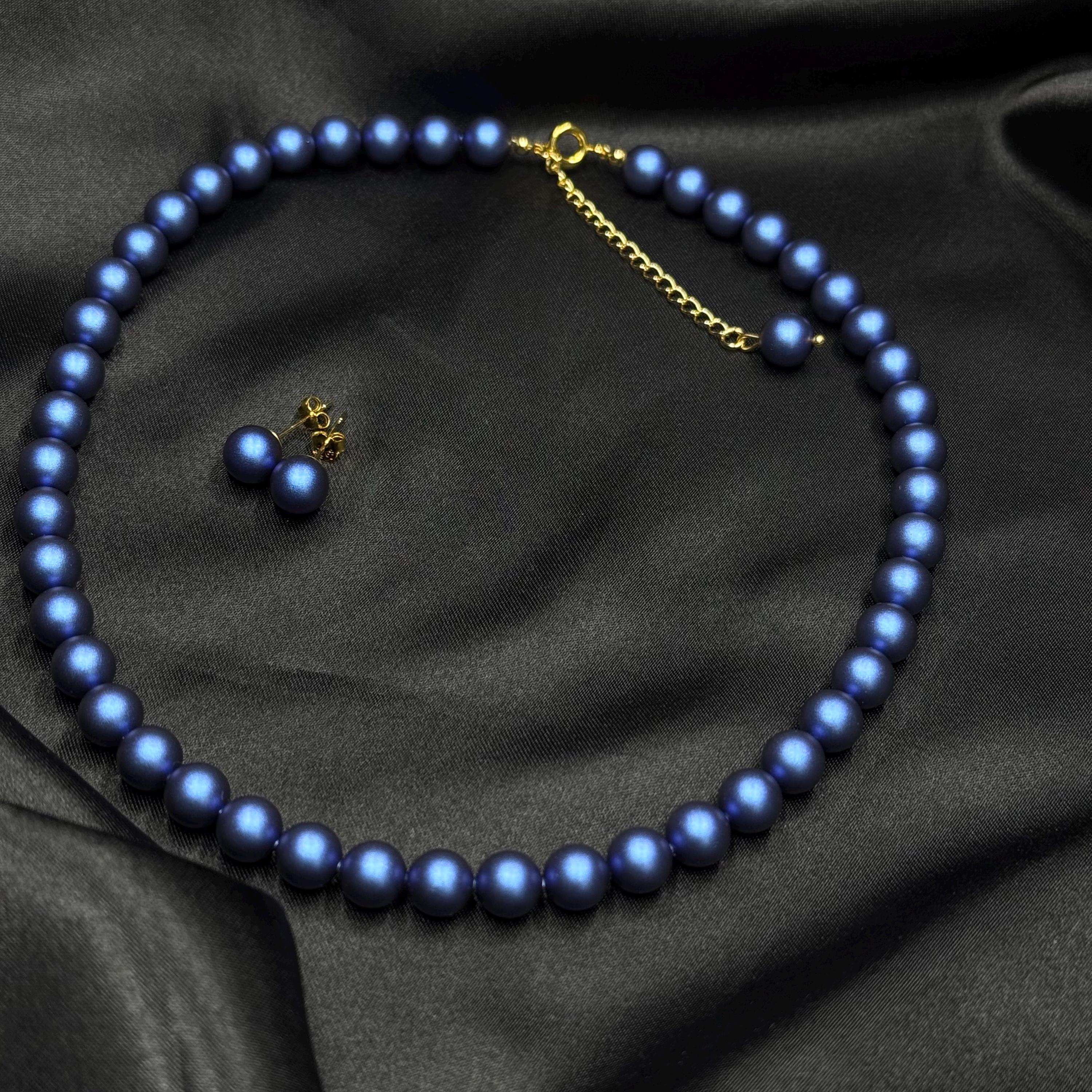 Sterling Silver Jewelry Blue Crystal Pearls Elegant Set Matching Necklace Earrings Combination Adjustable Length Options Customizable Design Formal Occasion Ready Wedding Accessory Collection Bridesmaid Gift Idea Premium Quality Materials