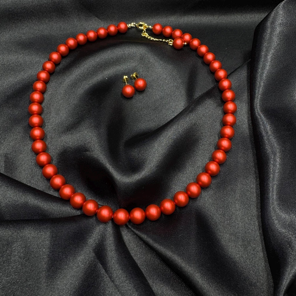 Holiday Gift Jewelry Red Pearl Necklace Choker Set Crystal Stud Earrings Christmas Present Idea Stocking Stuffer Option Secret Santa Gift Elegant Formal Design Gold Plated Details Customizable Length Option Special Occasion Jewelry