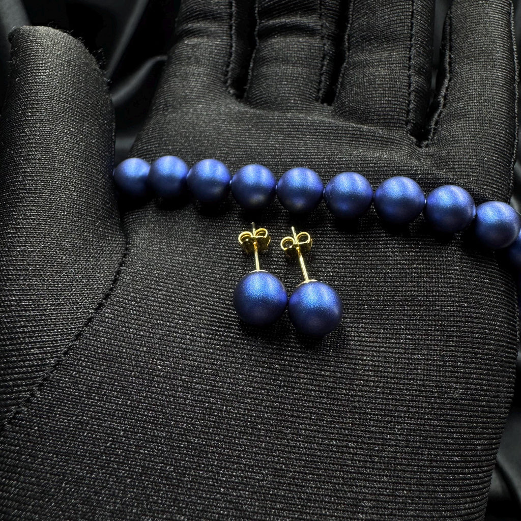 Sterling Silver Jewelry Blue Crystal Pearls Elegant Set Matching Necklace Earrings Combination Adjustable Length Options Customizable Design Formal Occasion Ready Wedding Accessory Collection Bridesmaid Gift Idea Premium Quality Materials