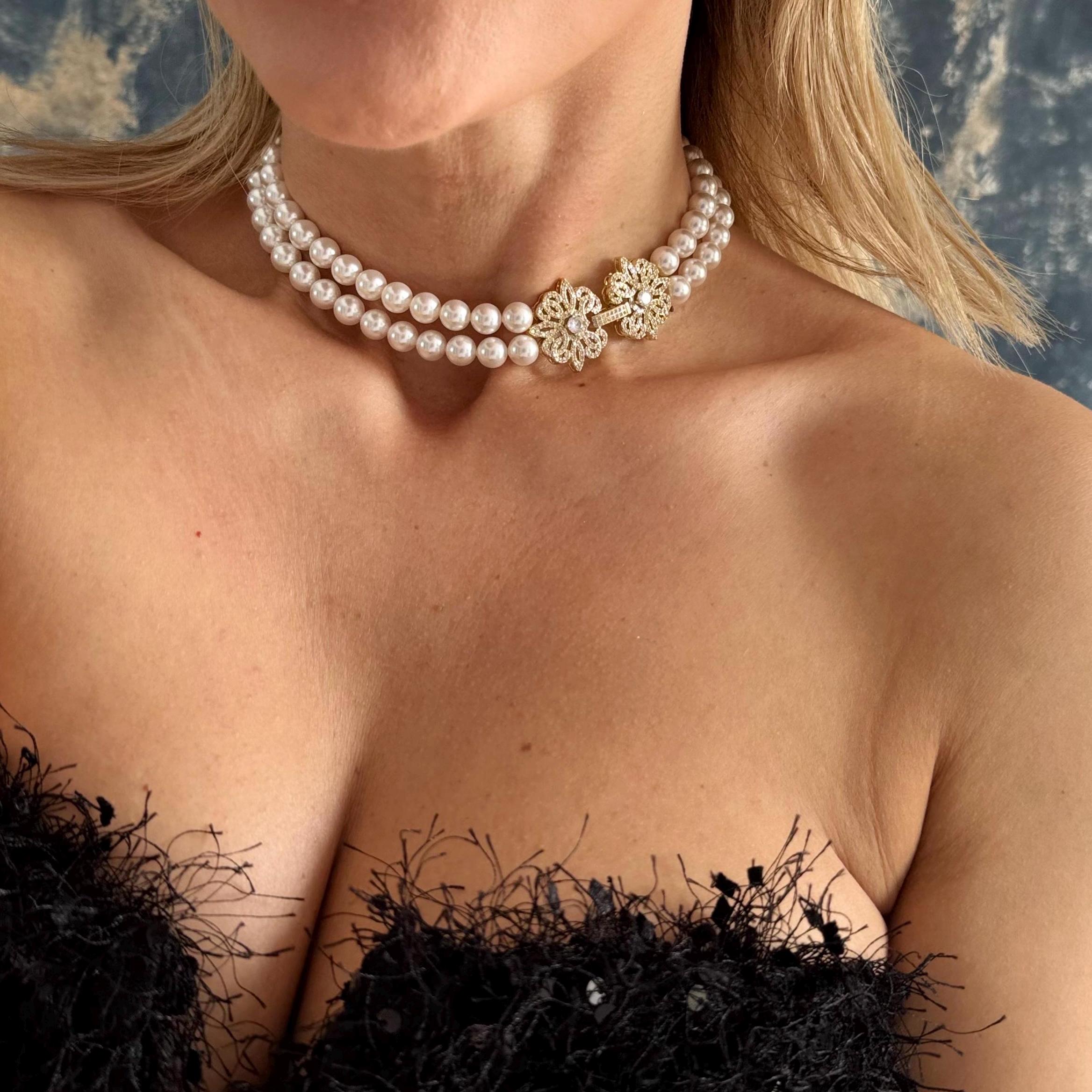 Classic Pearl Necklace Formal Wear Special Occasion Elegant Jewelry Double Strand White Pearl Custom Length Adjustable Option Decorative