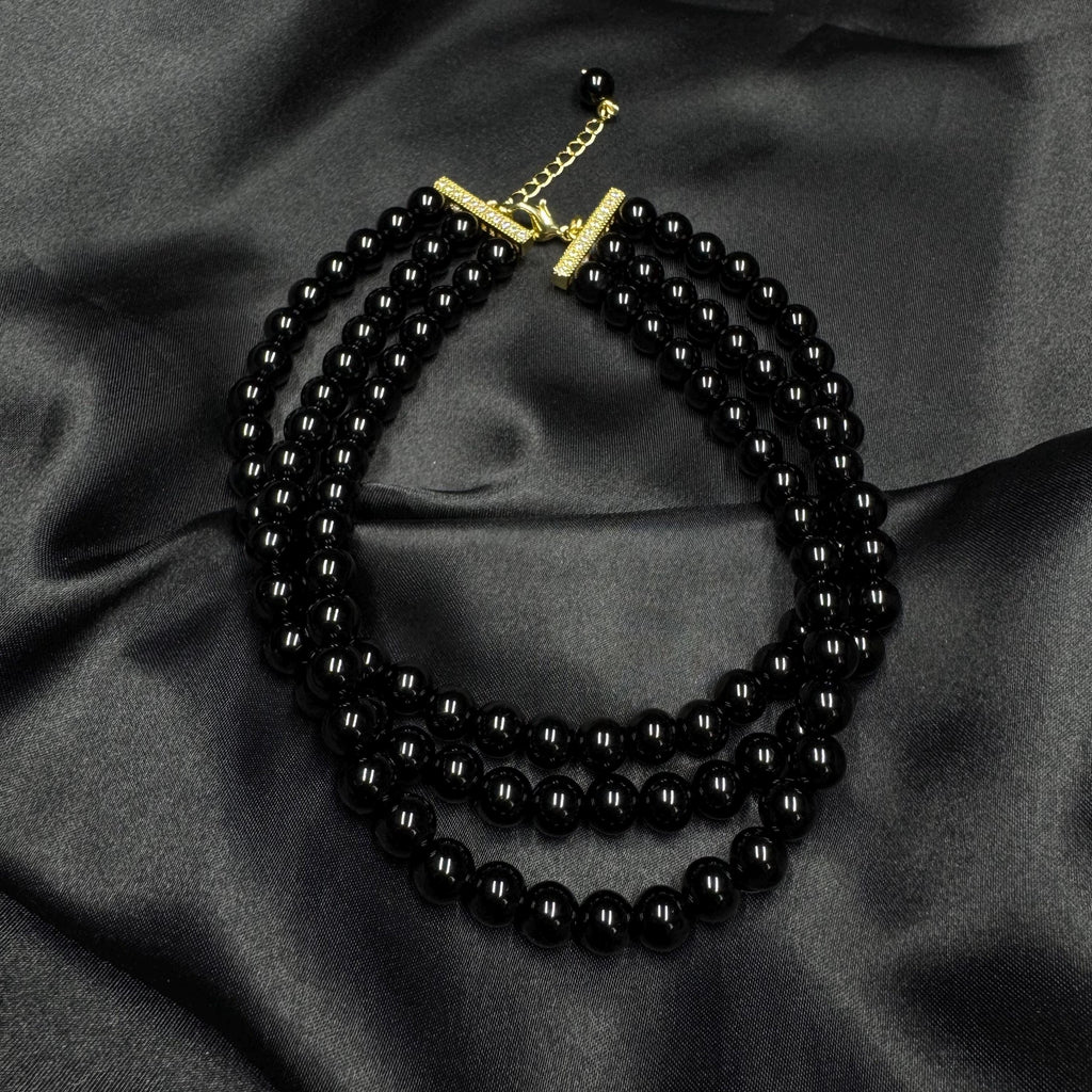 Black Pearl Choker Necklace Gothic Halloween Jewelry Vampire Costume Necklace Dark Elegant Beaded Collar for Women