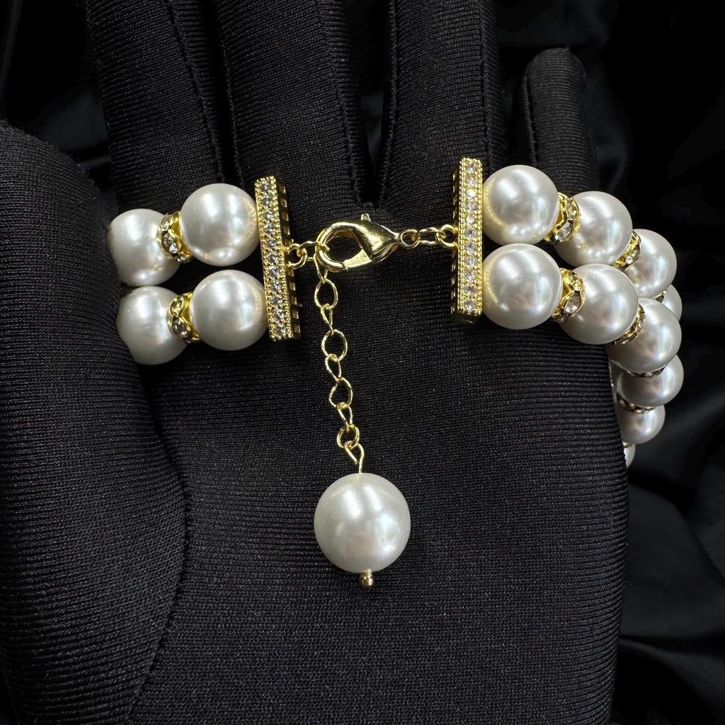 Pearl Choker Necklace Double Strand Design Wedding Accessory Mother Of Bride Choker Mother Of Groom Collection Formal Event Statement Piece Shell Pearl Construction Adjustable Length Chain Classic Style Gold Silver Finish Elegant Party Wear